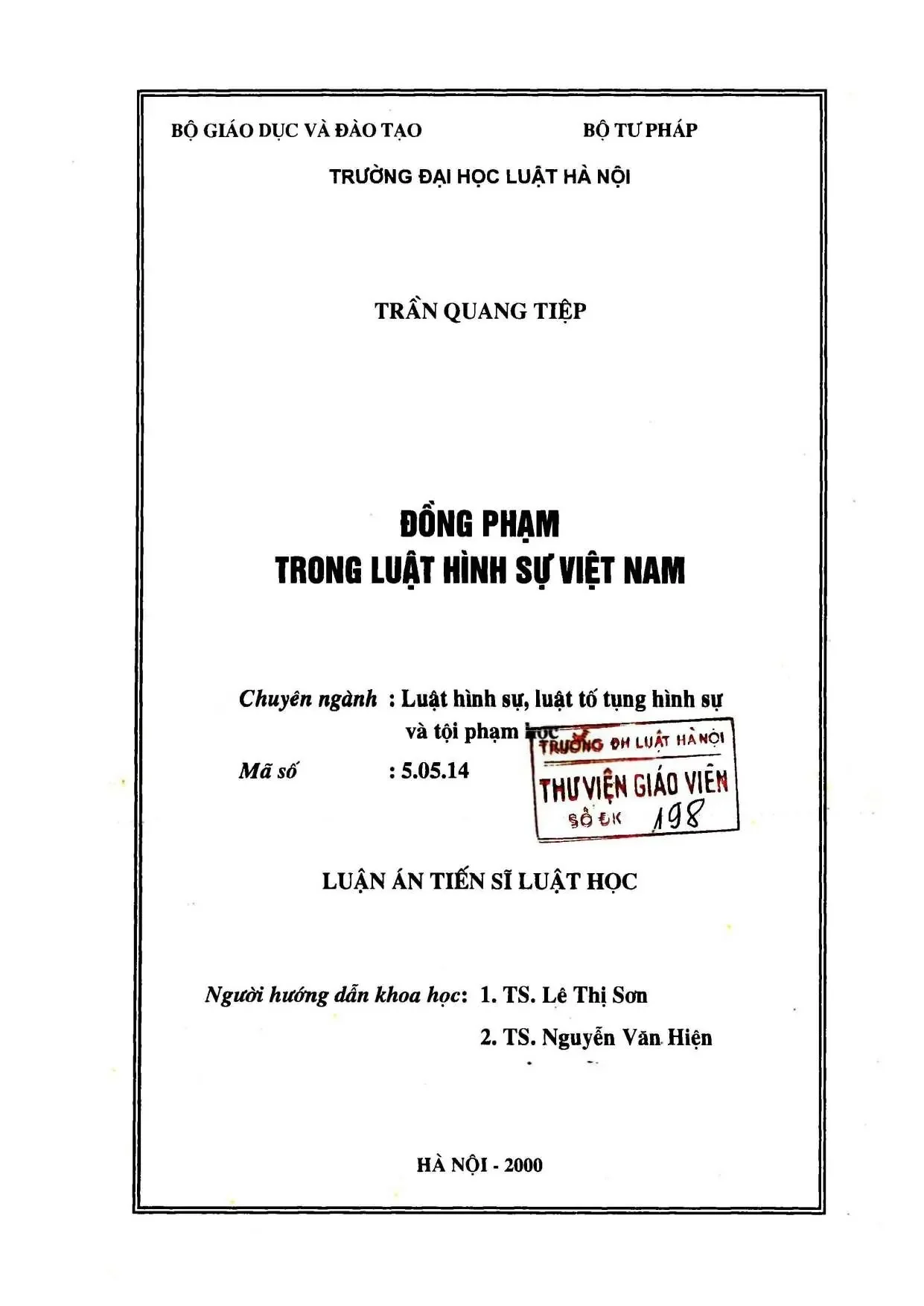 Luận án: Chế định đồng phạm trong luật hình sự Việt Nam
