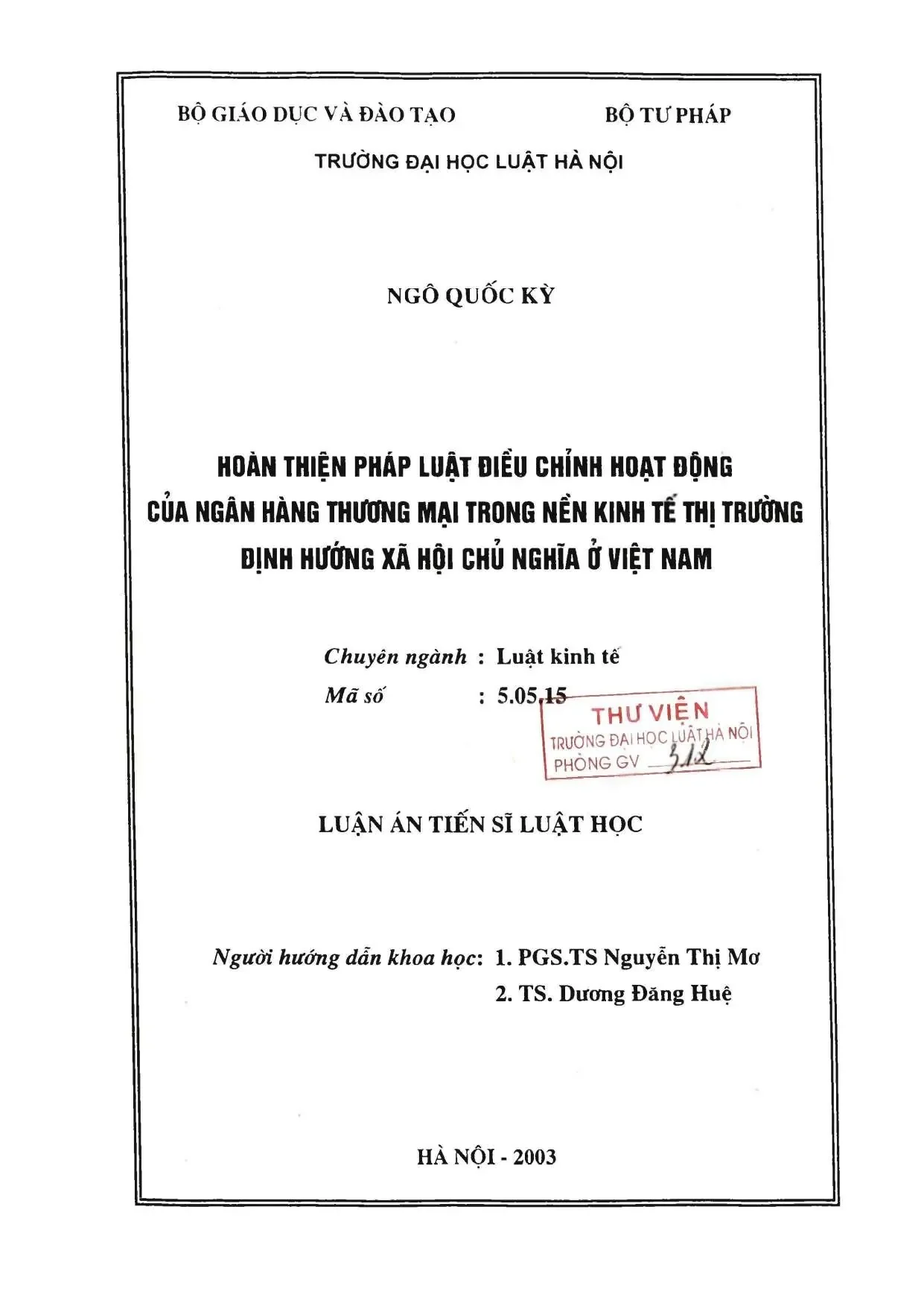 Hoàn thiện pháp luật ngân hàng thương mại - Luận án tiến sĩ Việt Nam