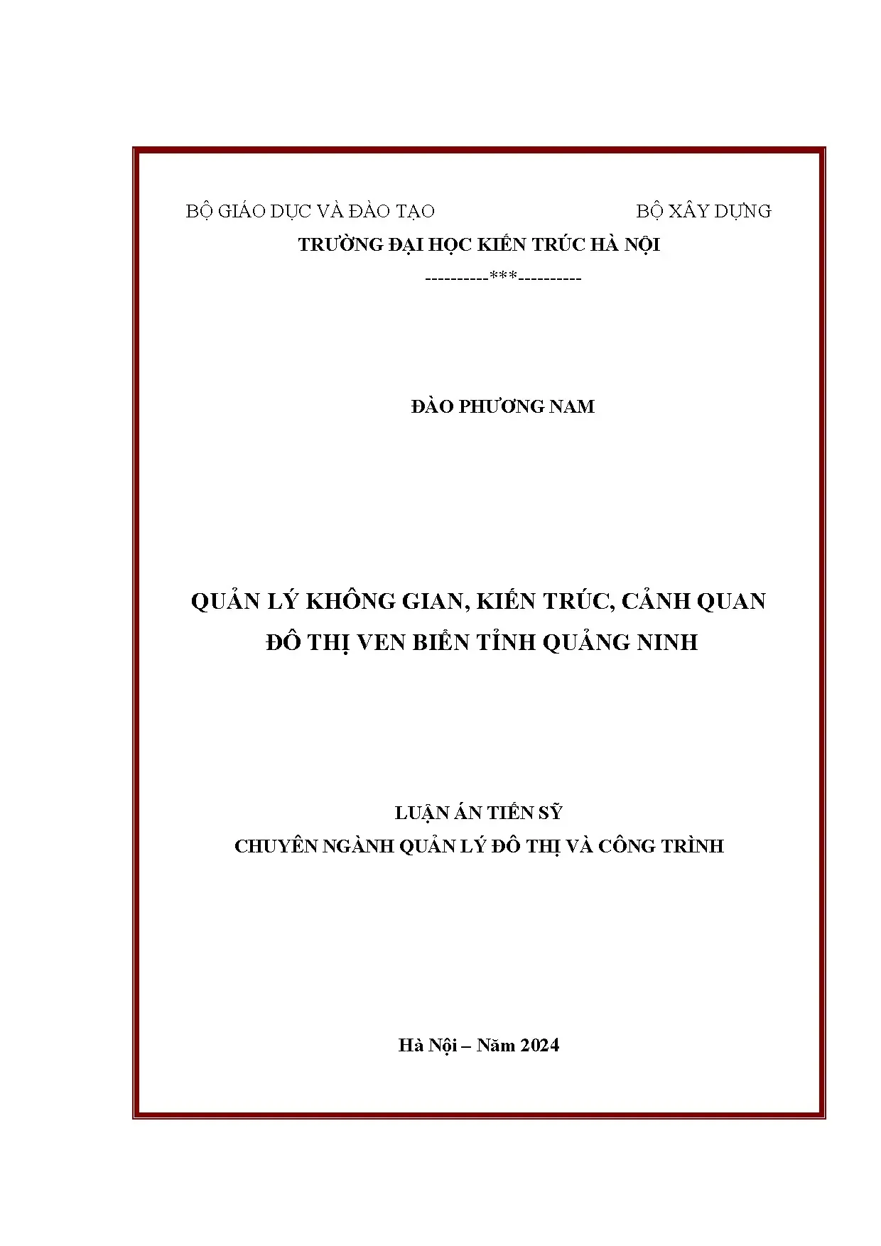 Quản lý không gian kiến trúc cảnh quan đô thị ven biển Quảng Ninh