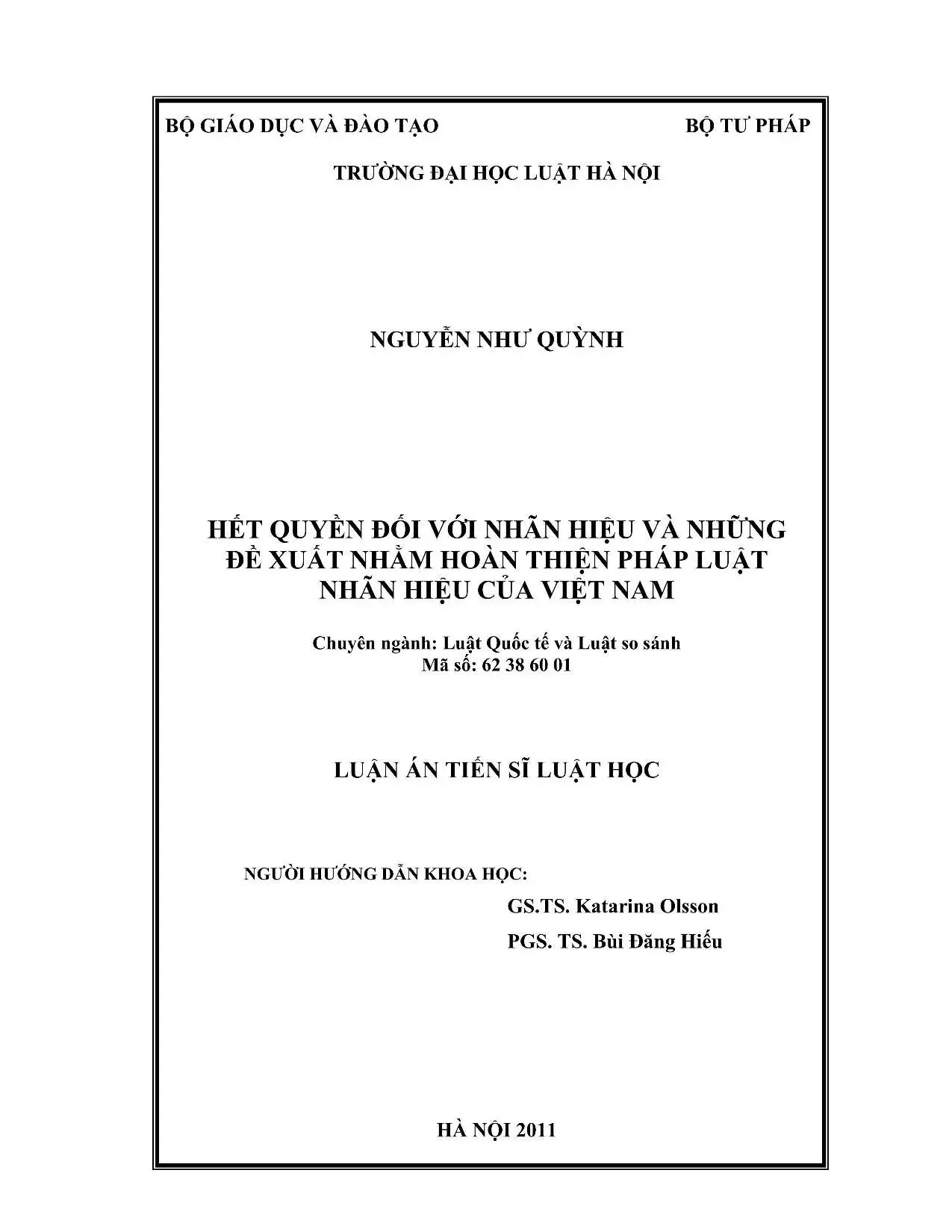 Luận án tiến sĩ về quyền nhãn hiệu tại Việt Nam