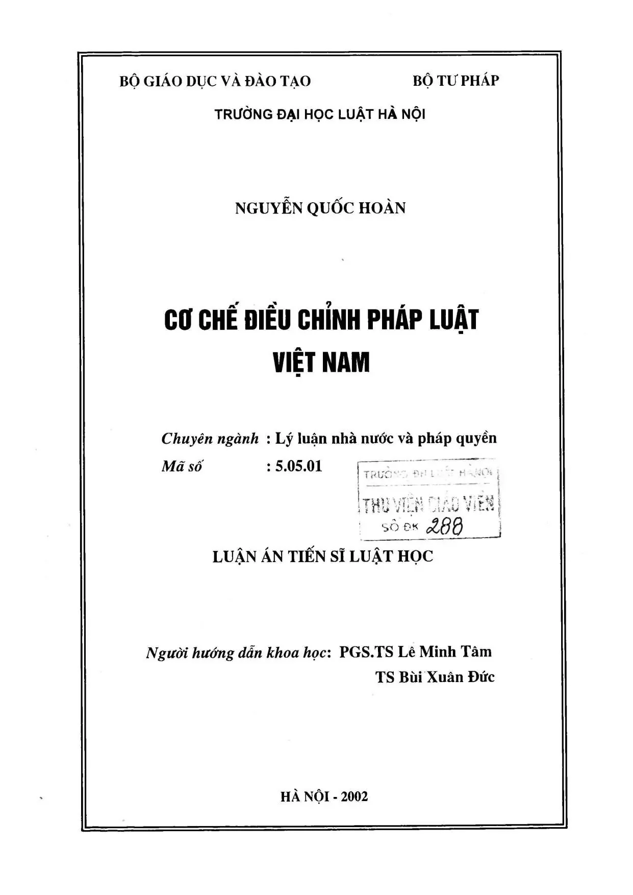 Cơ chế điều chỉnh pháp luật Việt Nam: Luận án Tiến sĩ