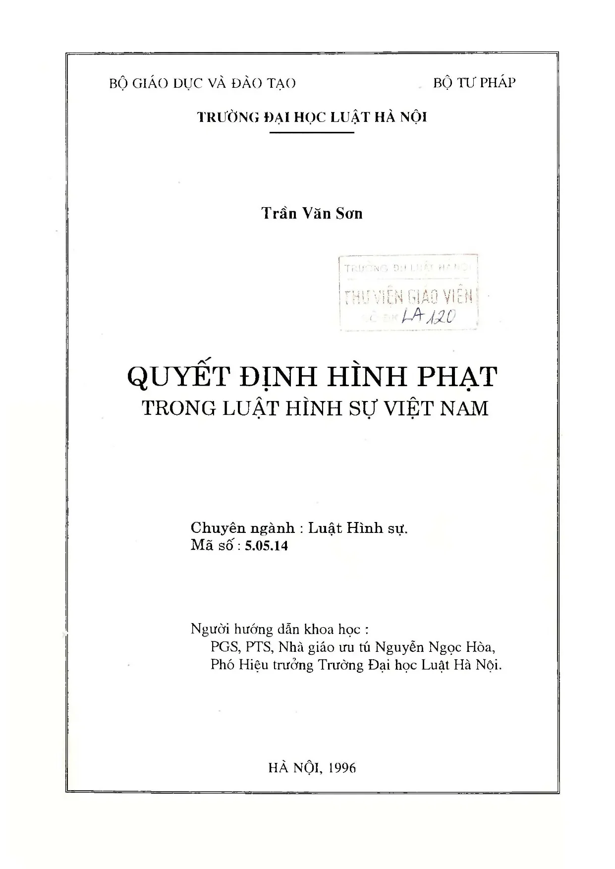 Luận án thạc sĩ: Quyết định hình phạt luật hình sự Việt Nam