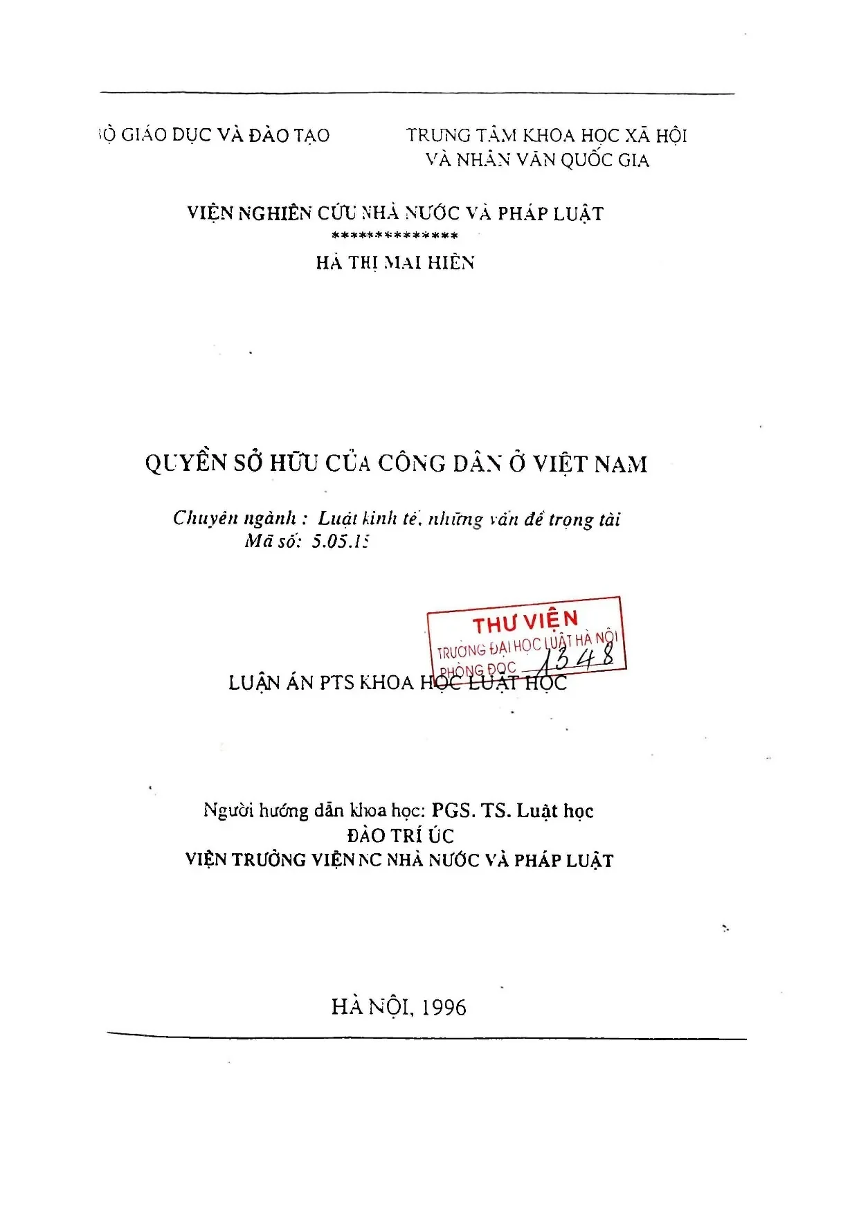 Quyền sở hữu của công dân ở Việt Nam: Nghiên cứu luật học