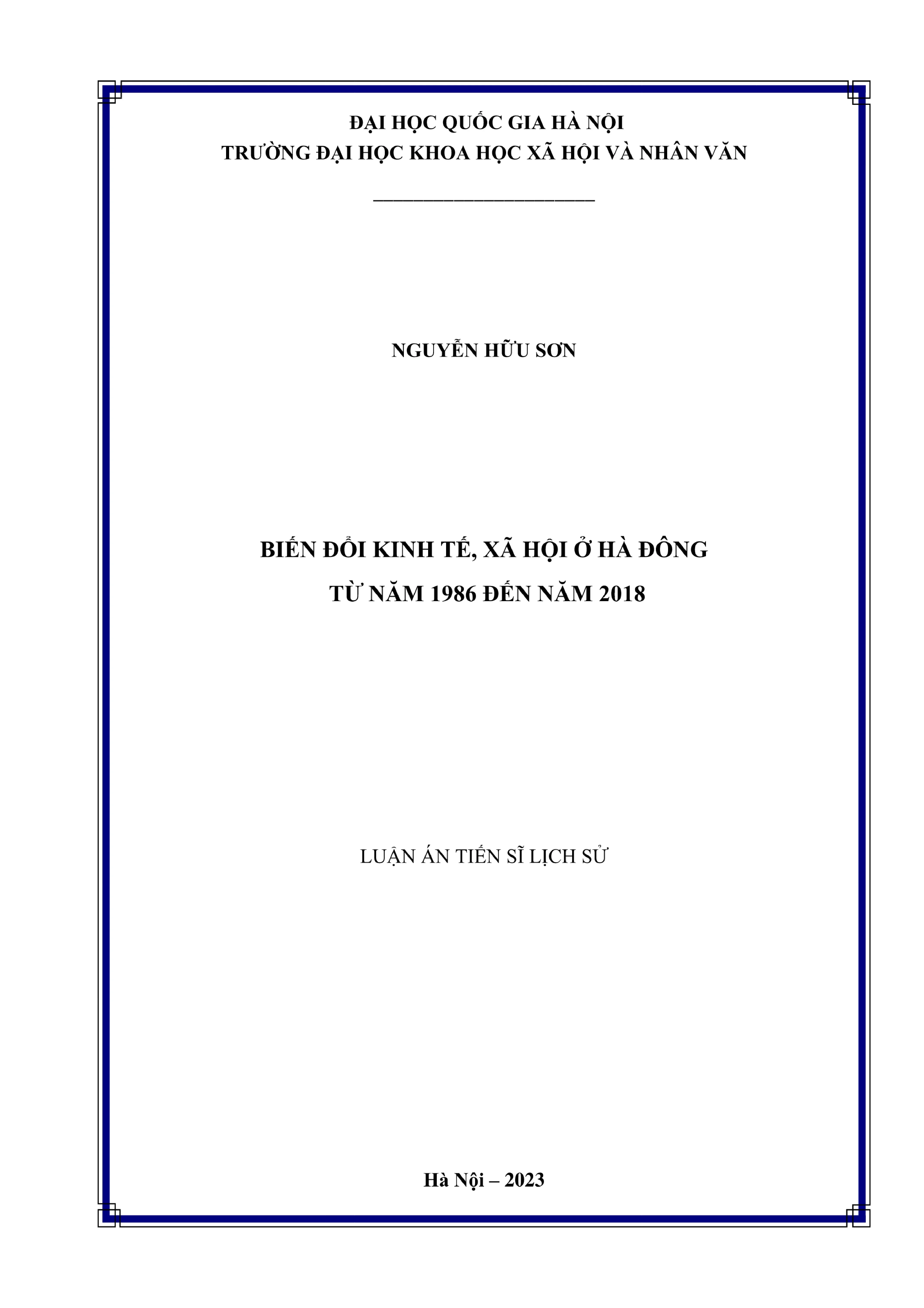 Biến đổi kinh tế xã hội Hà Đông 1986-2018 - Luận án tiến sĩ
