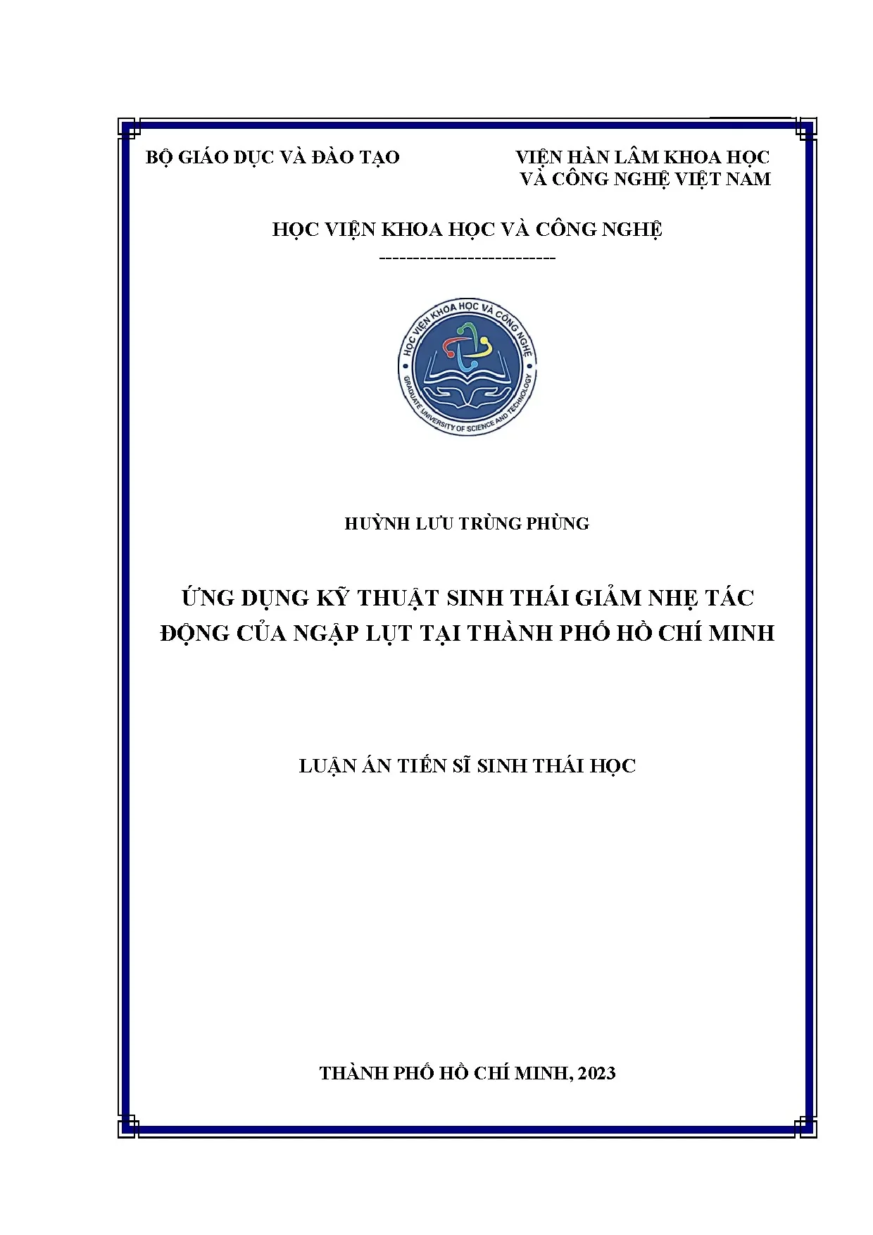 Luận án Tiến sĩ: Ứng dụng kỹ thuật sinh thái giảm ngập TP.HCM