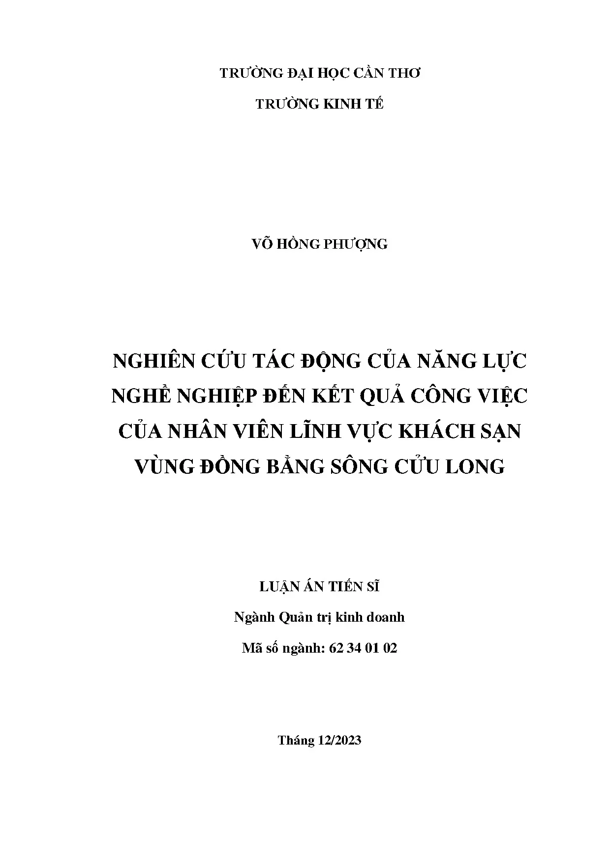 Năng lực nghề nghiệp ảnh hưởng kết quả nhân viên khách sạn ĐBSCL