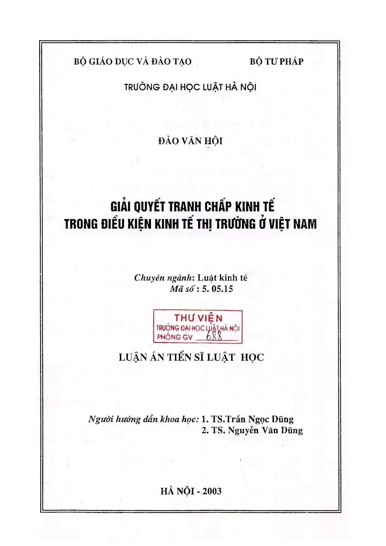 Luận án giải quyết tranh chấp kinh tế thị trường Việt Nam