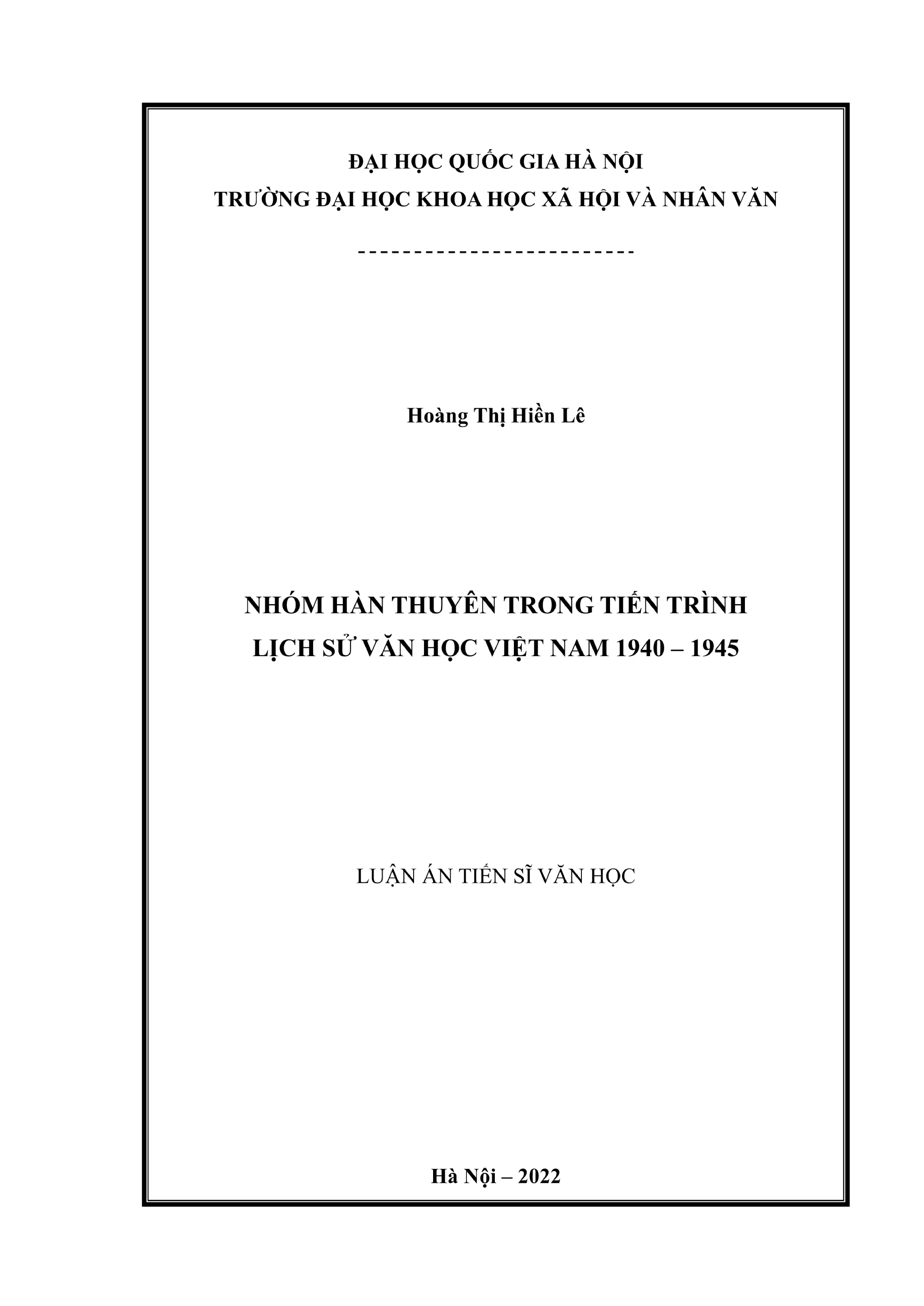 Luận án tiến sĩ về nhóm Hàn Thuyên (1940-1945)