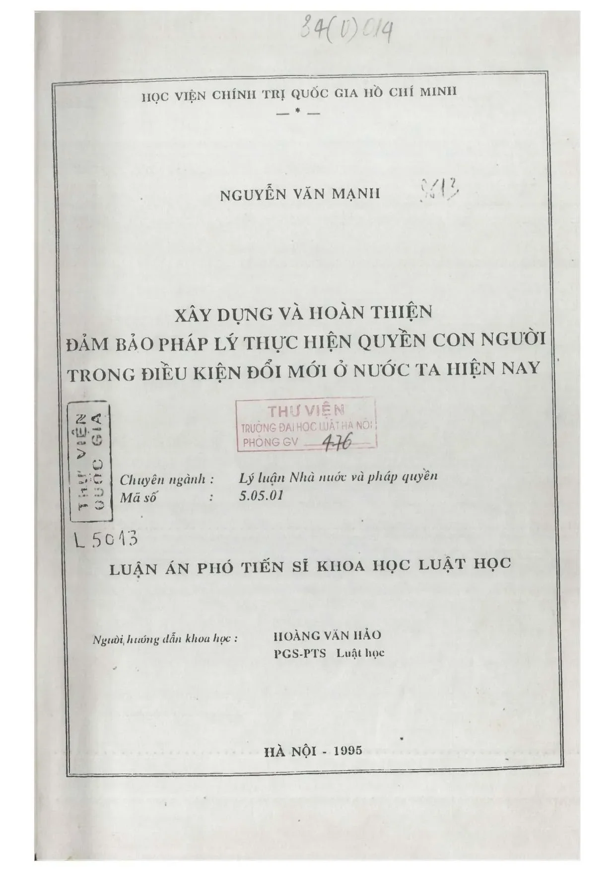 Luận án phó tiến sĩ khoa học luật học xây dựng và hoàn thiện