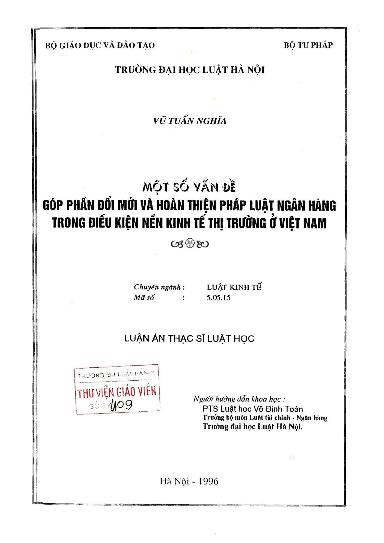 Đổi mới, hoàn thiện pháp luật ngân hàng Việt Nam kinh tế thị trường