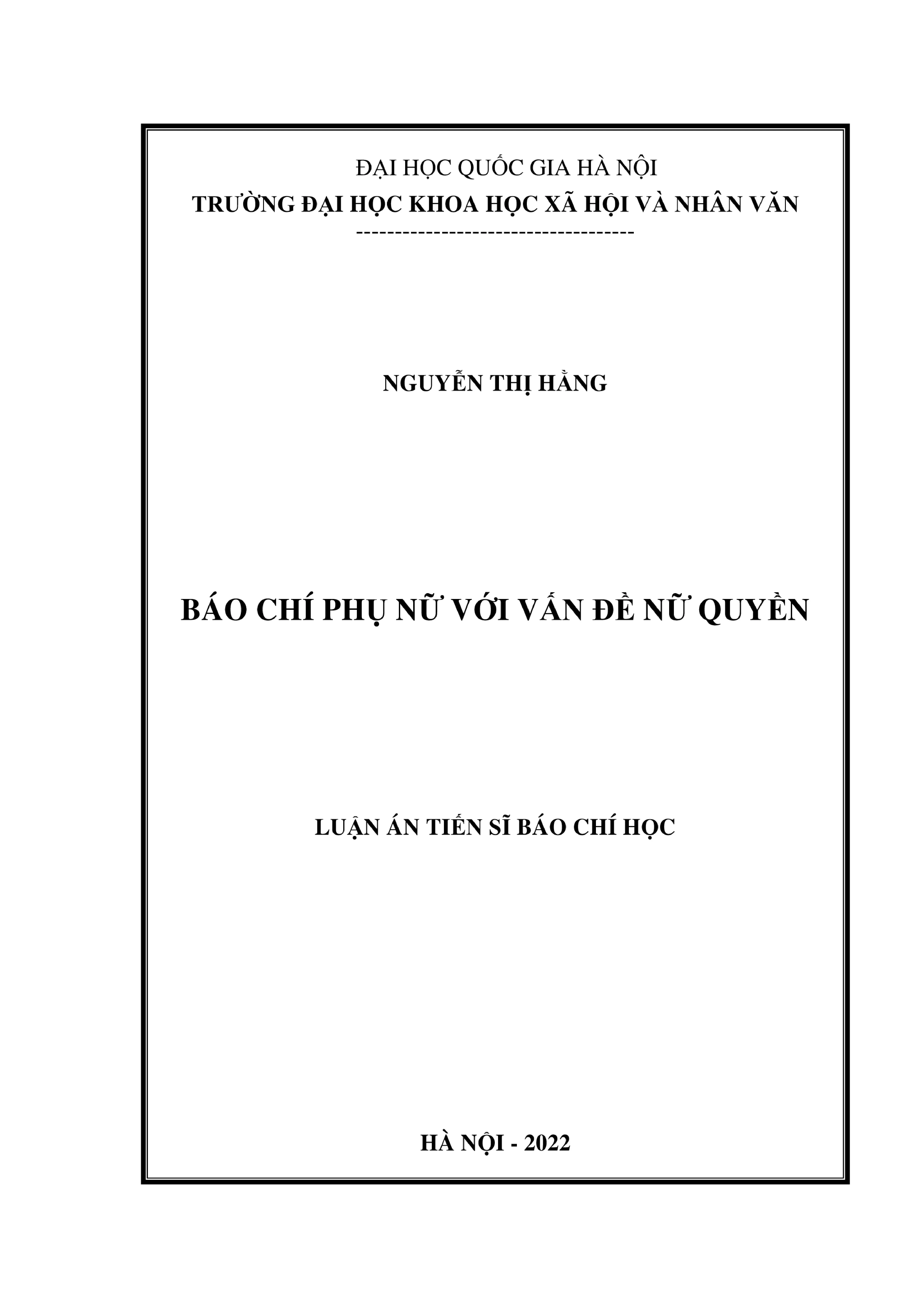 Báo chí phụ nữ Việt Nam với vấn đề nữ quyền - Luận án Tiến sĩ