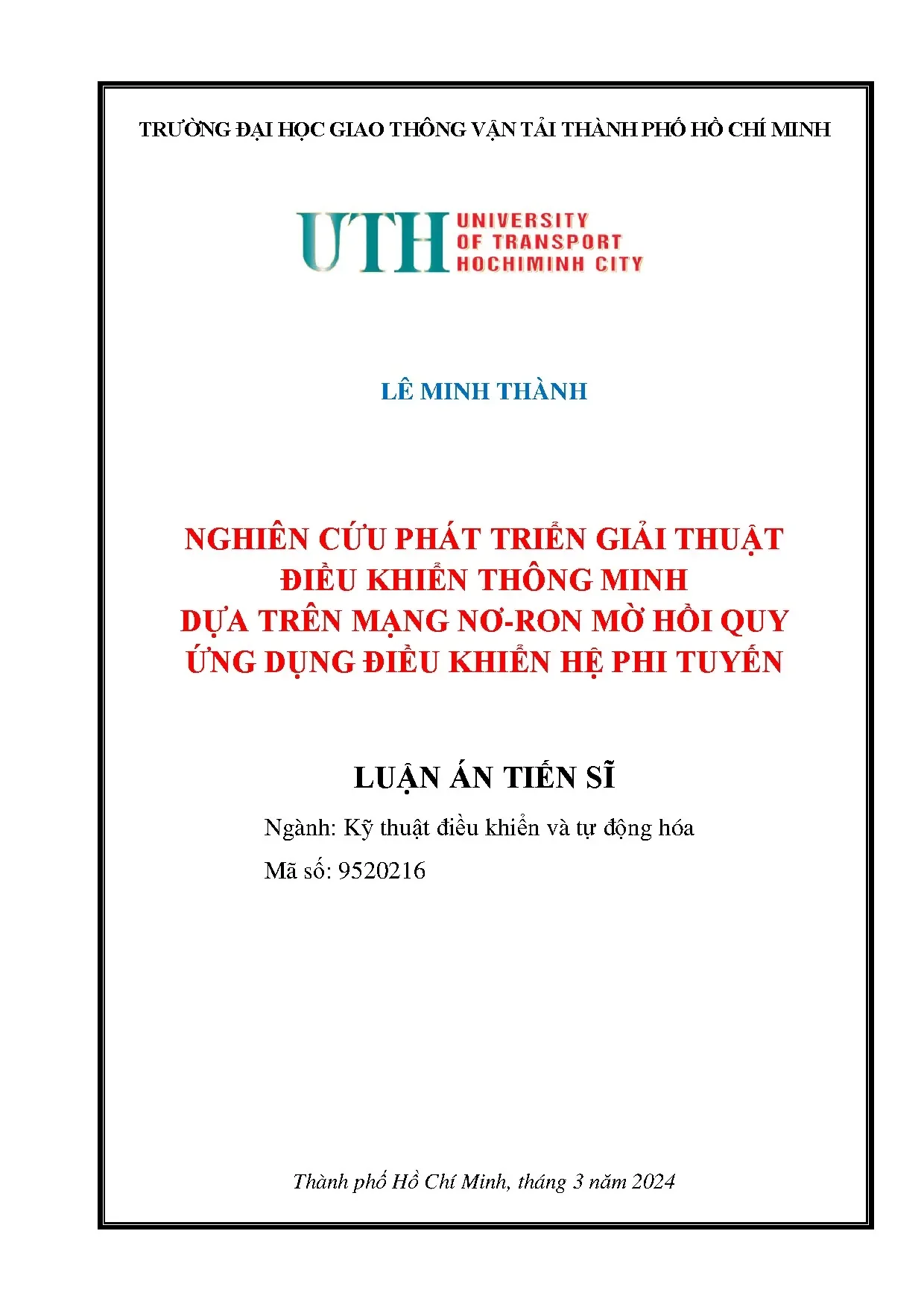 Nghiên cứu giải thuật điều khiển thông minh phi tuyến