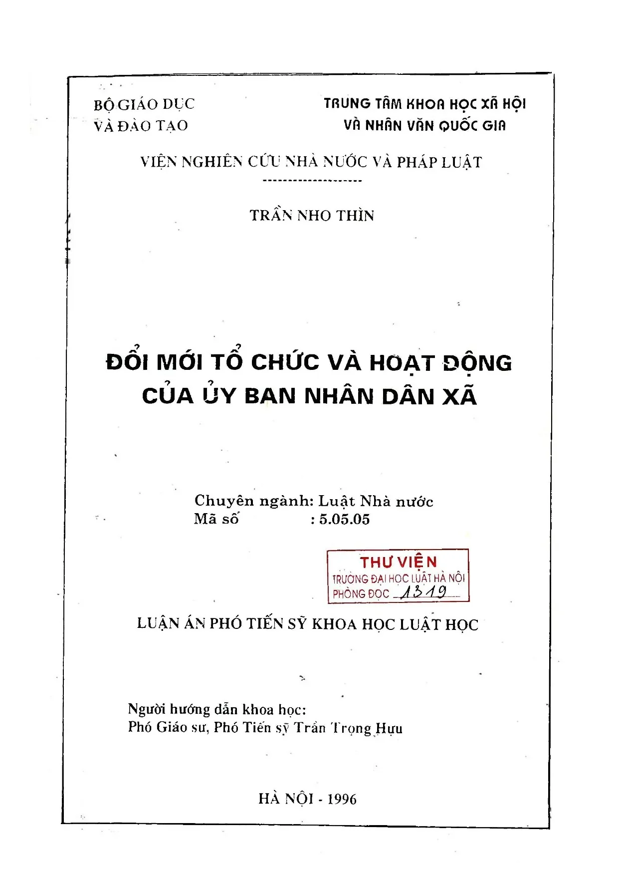 Luận án luật học: Đổi mới tổ chức, hoạt động của UBND xã