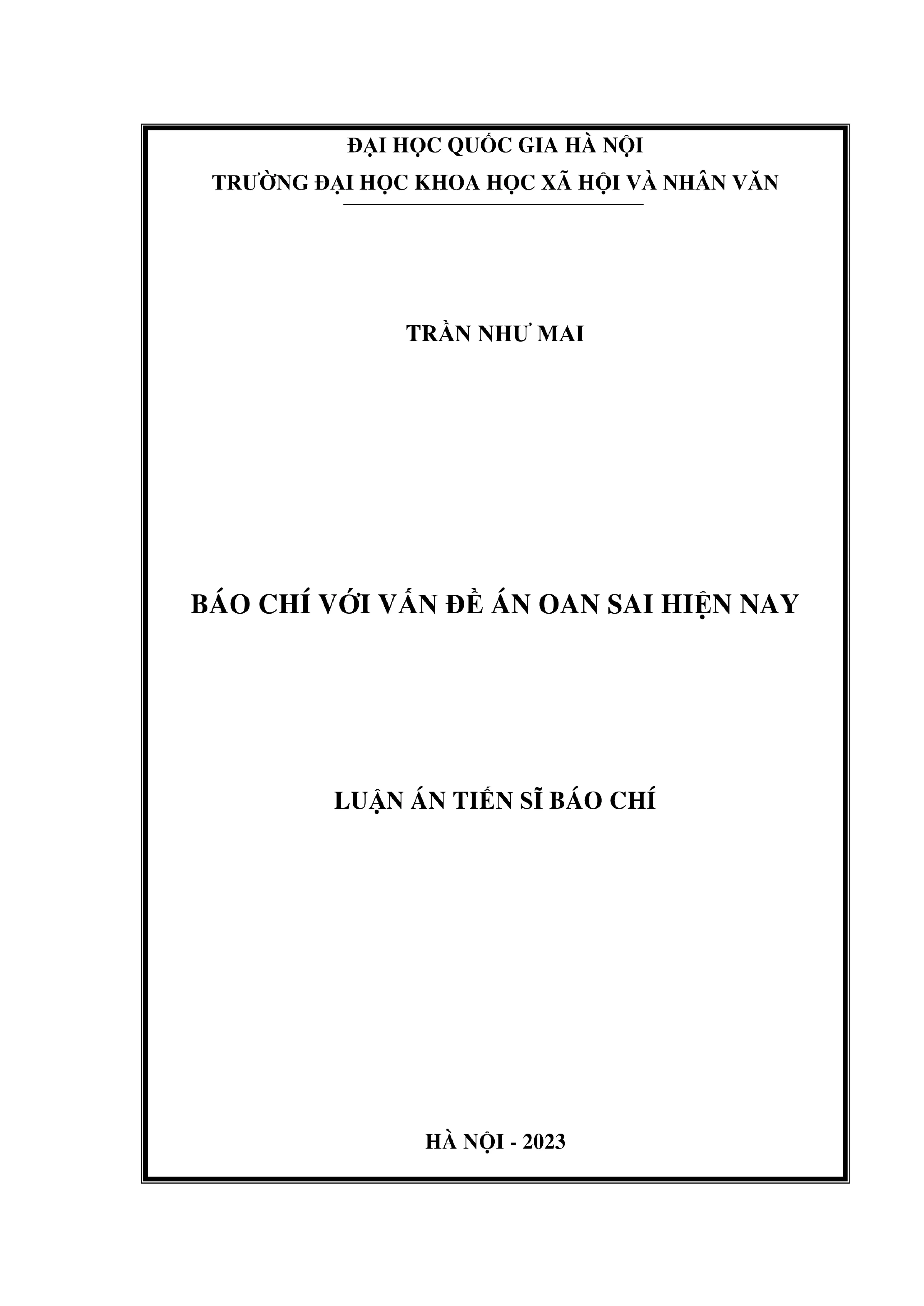 Báo chí với án oan sai hiện nay: Luận án Tiến sĩ Báo chí