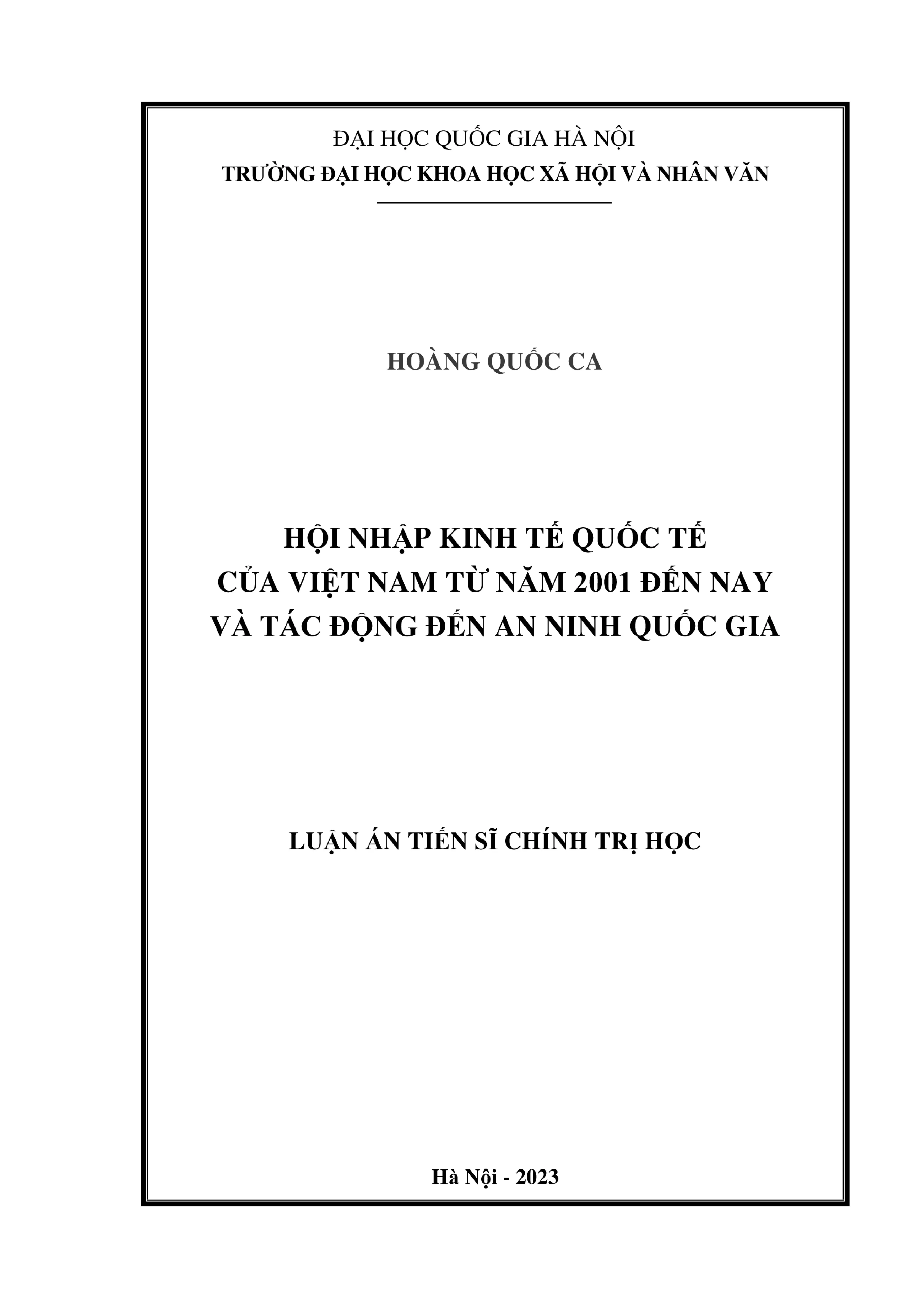 Hội nhập kinh tế quốc tế Việt Nam: Tác động an ninh (2001-nay)