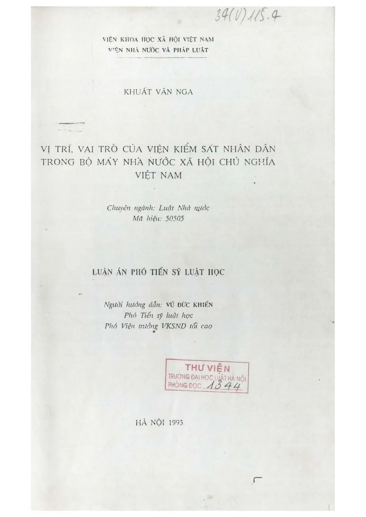 Luận án phó tiến sĩ luật học vị trí vai trò của viện kiểm sá