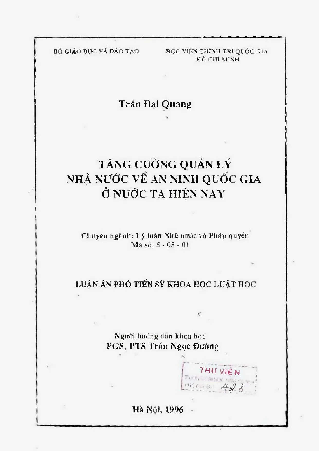 Luận án tăng cường quản lý nhà nước về an ninh quốc gia