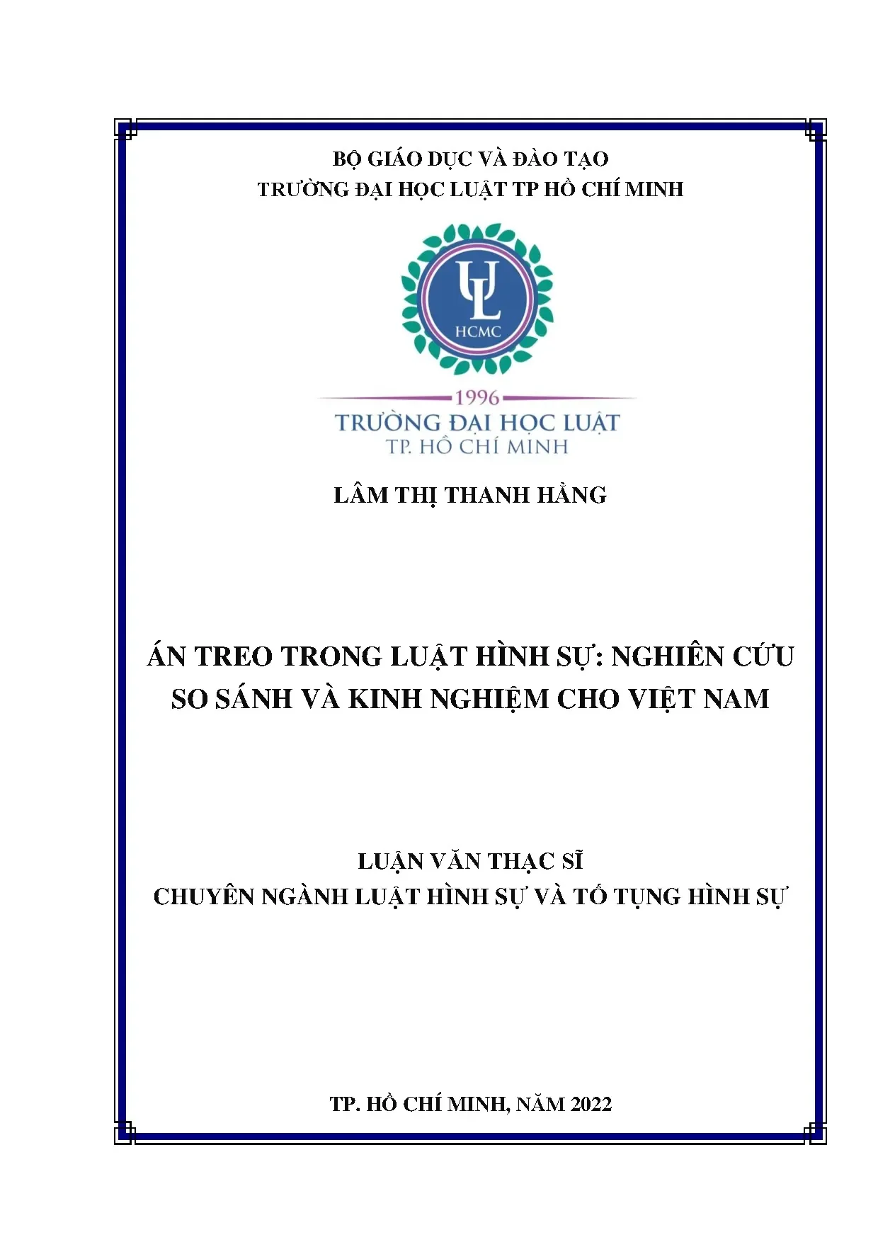 Án treo trong luật hình sự nghiên cứu so sánh và kinh nghiệm