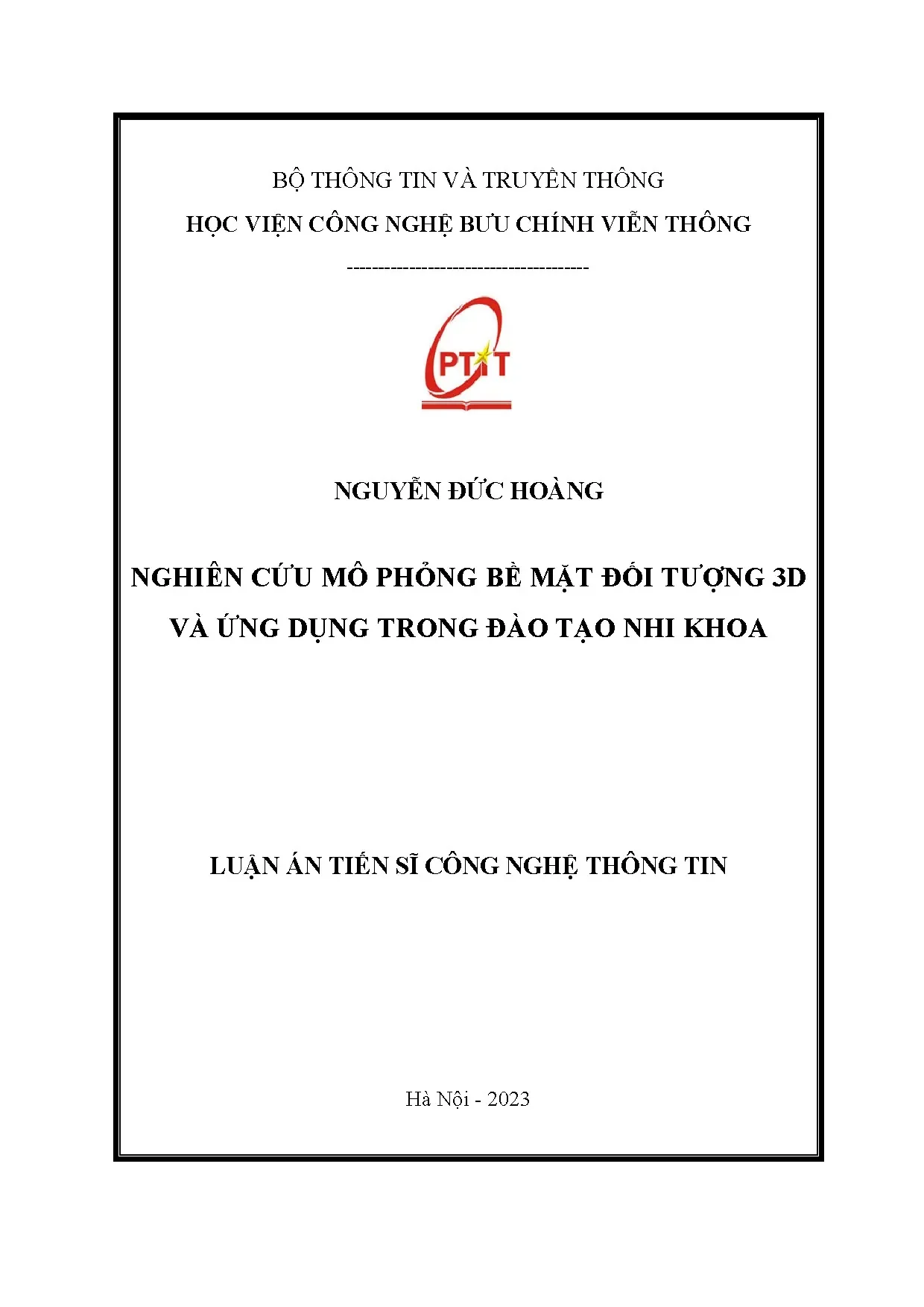 Nghiên cứu mô phỏng 3D bề mặt đối tượng ứng dụng đào tạo nhi khoa