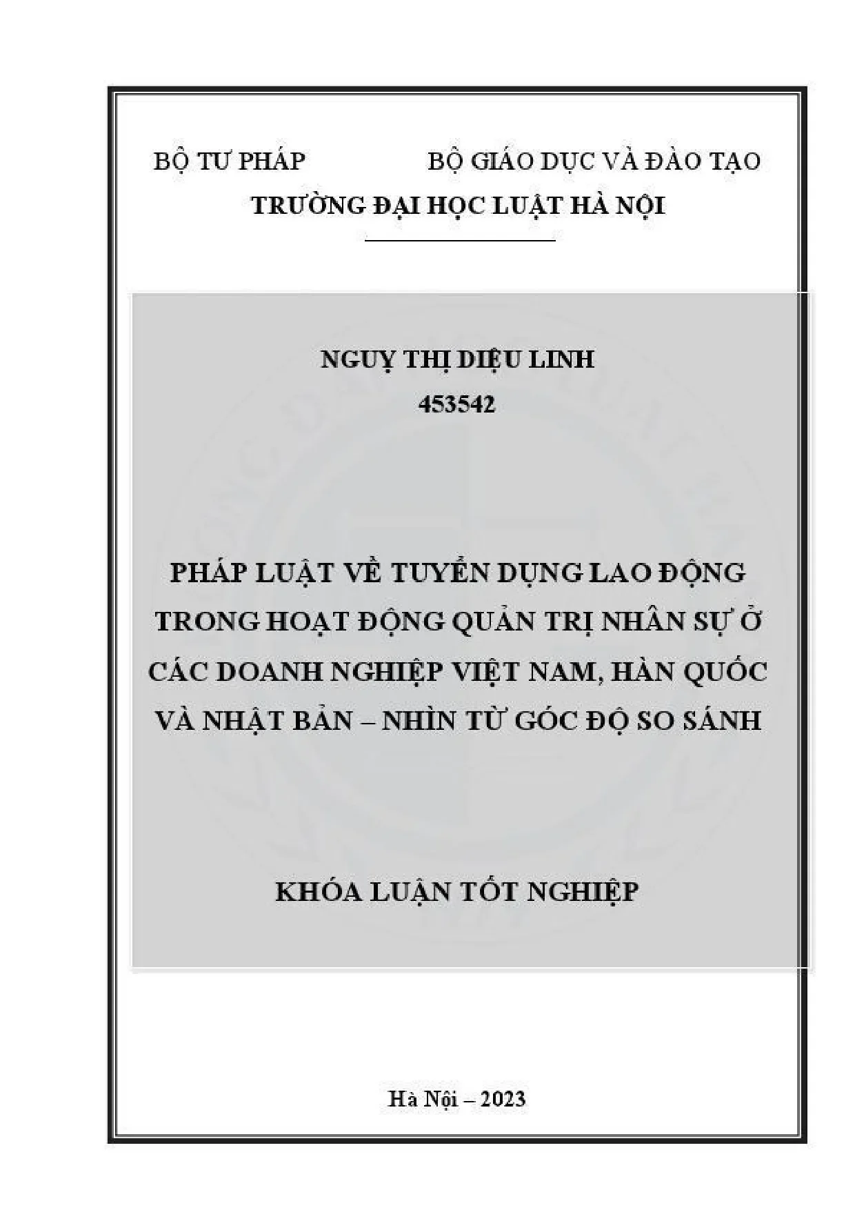 Pháp luật tuyển dụng lao động VN, HQ, NB: Nghiên cứu so sánh