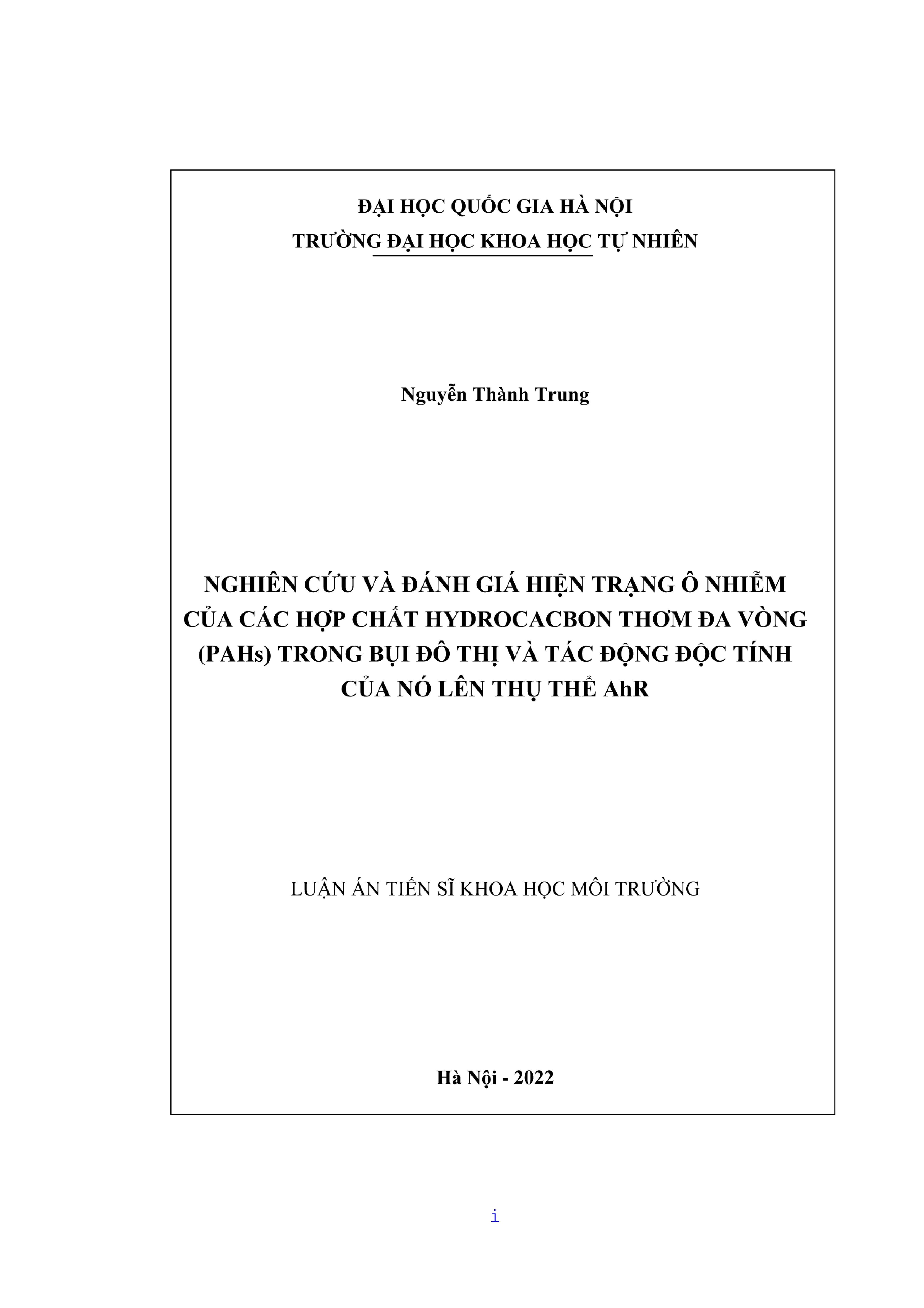 Đánh giá ô nhiễm PAHs trong bụi đô thị Việt Nam
