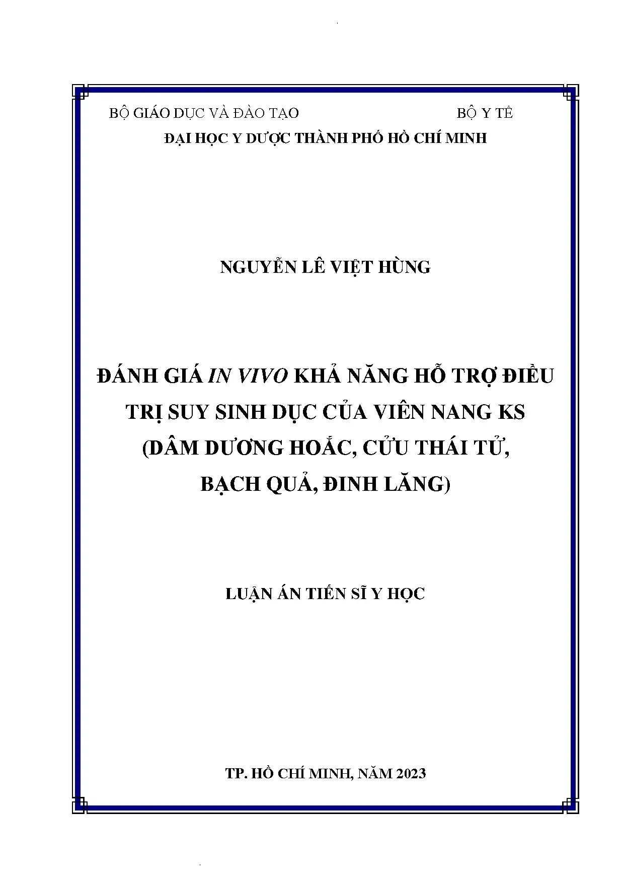 Đánh giá in vivo viên KS hỗ trợ điều trị suy sinh dục