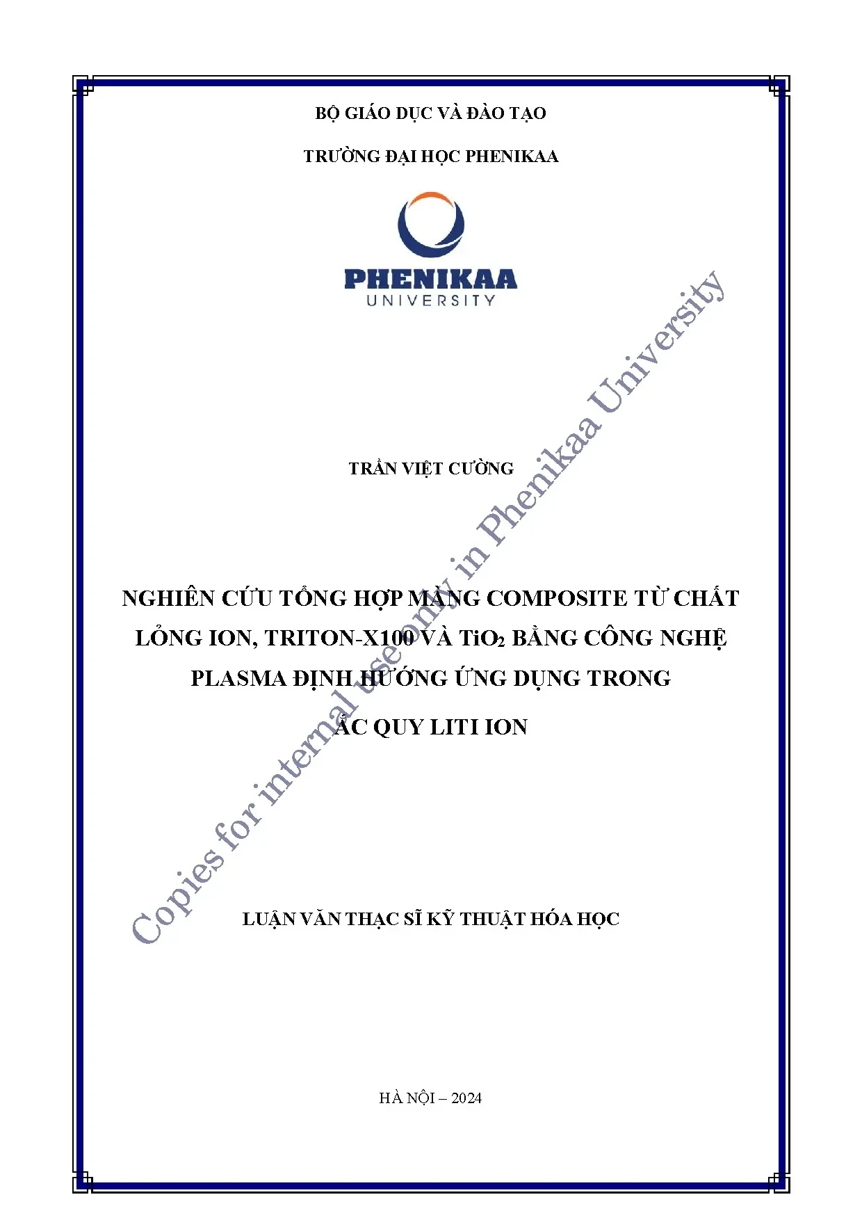 Màng composite plasma Triton X-100, TiO2 cho ắc quy Li-ion
