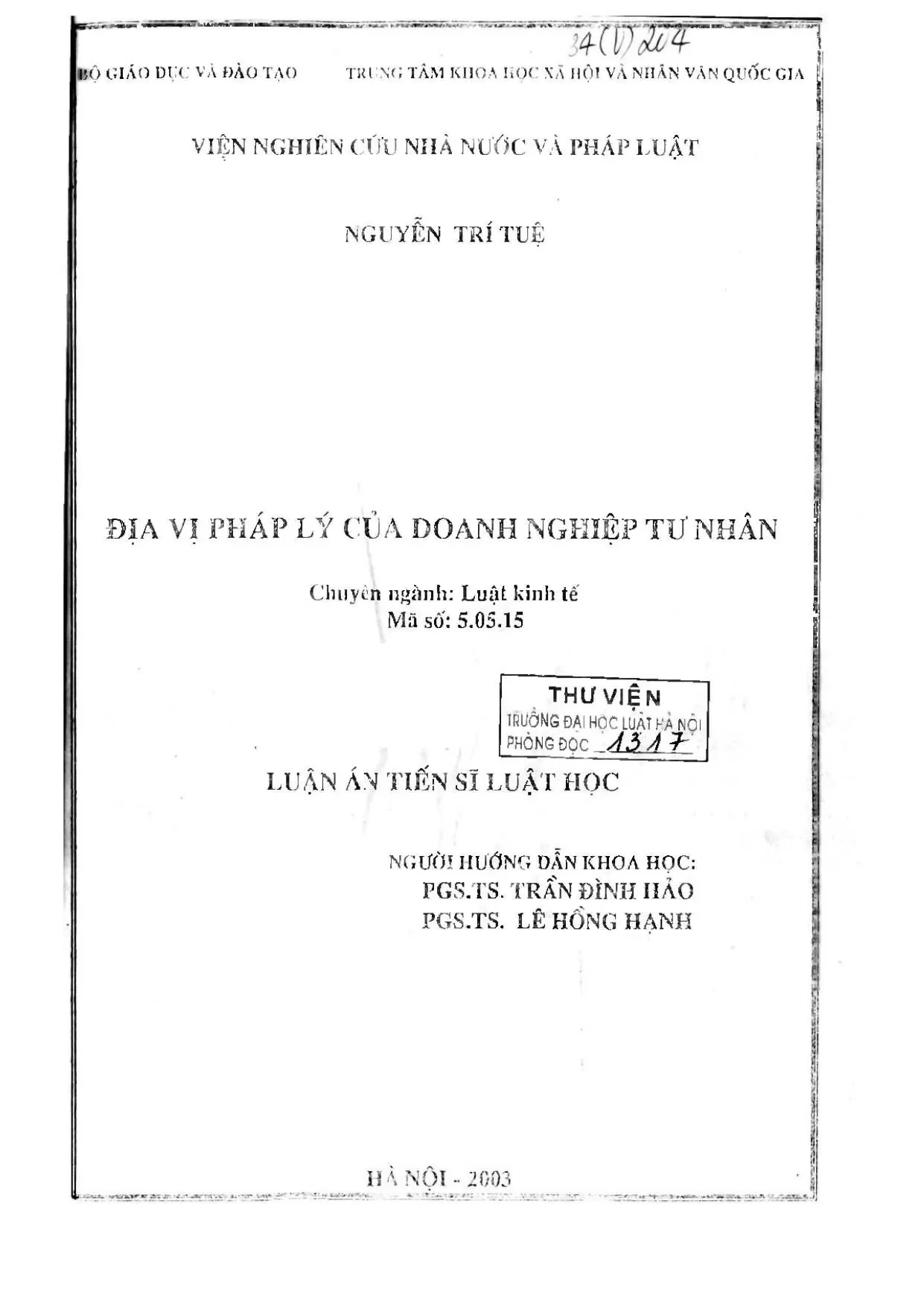 Địa vị pháp lý của doanh nghiệp tư nhân: Luận án luật