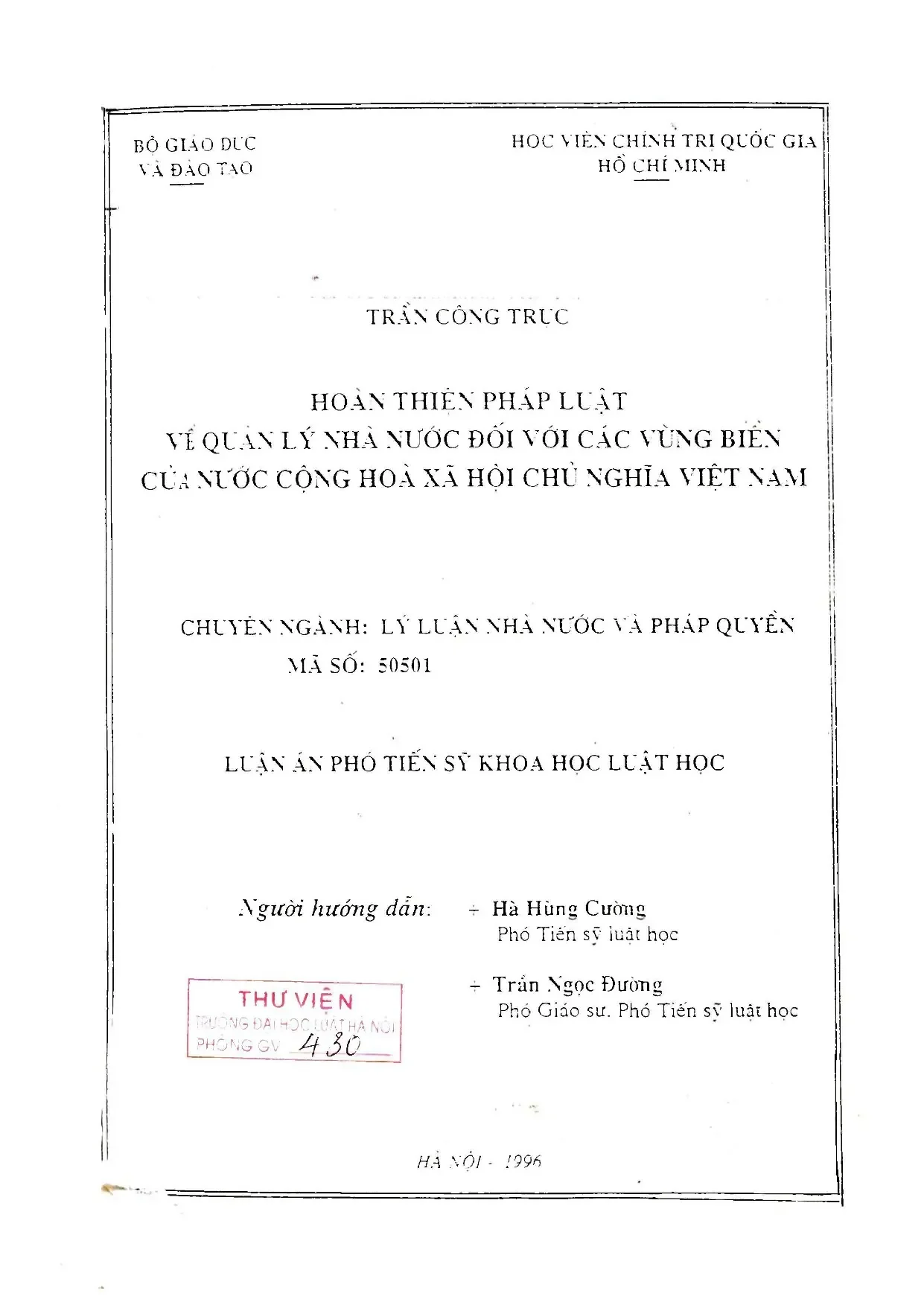 Luận án phó tiến sĩ khoa học luật hoàn thiện pháp luật về qu