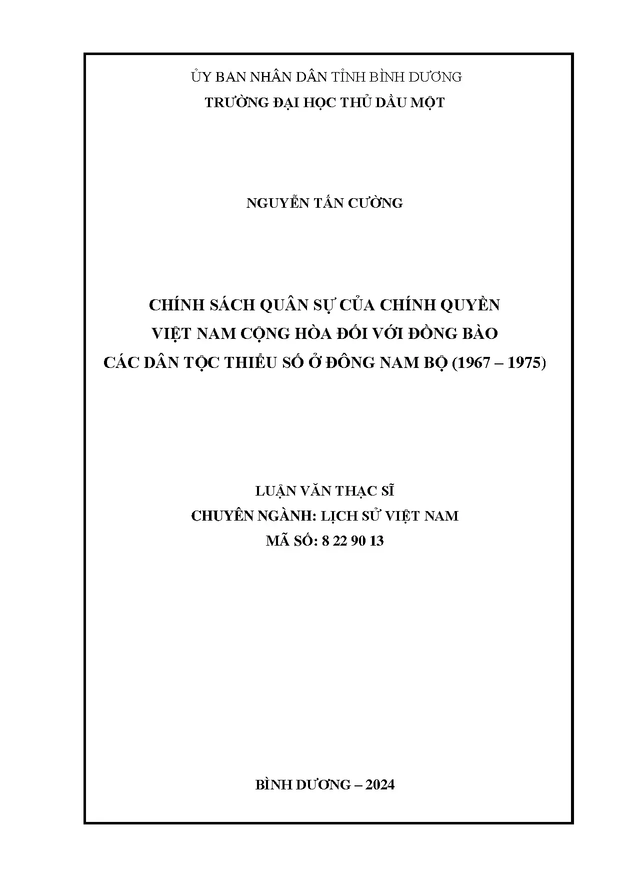 Chính sách quân sự VNCH với DTTS Đông Nam Bộ (1967-1975)