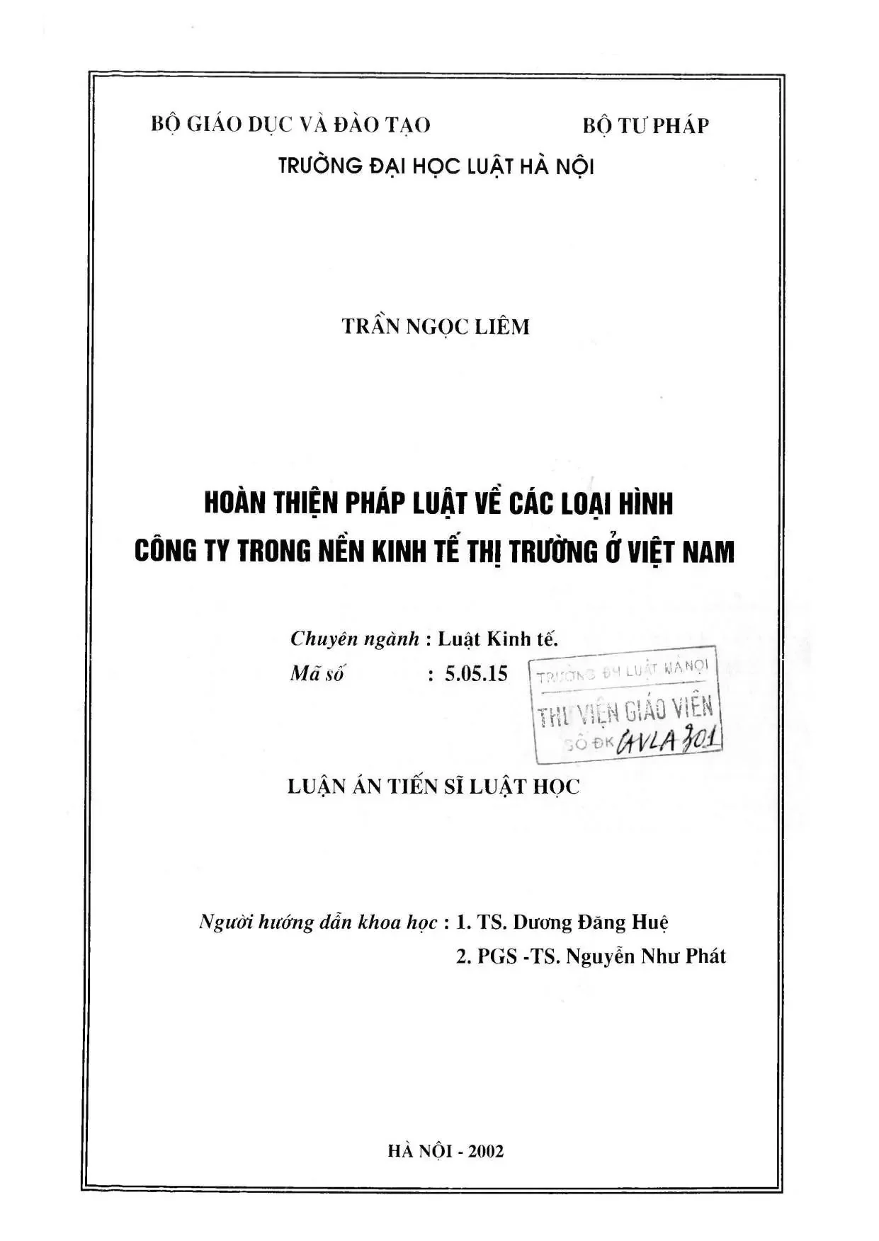 Hoàn thiện pháp luật về các loại hình công ty ở Việt Nam