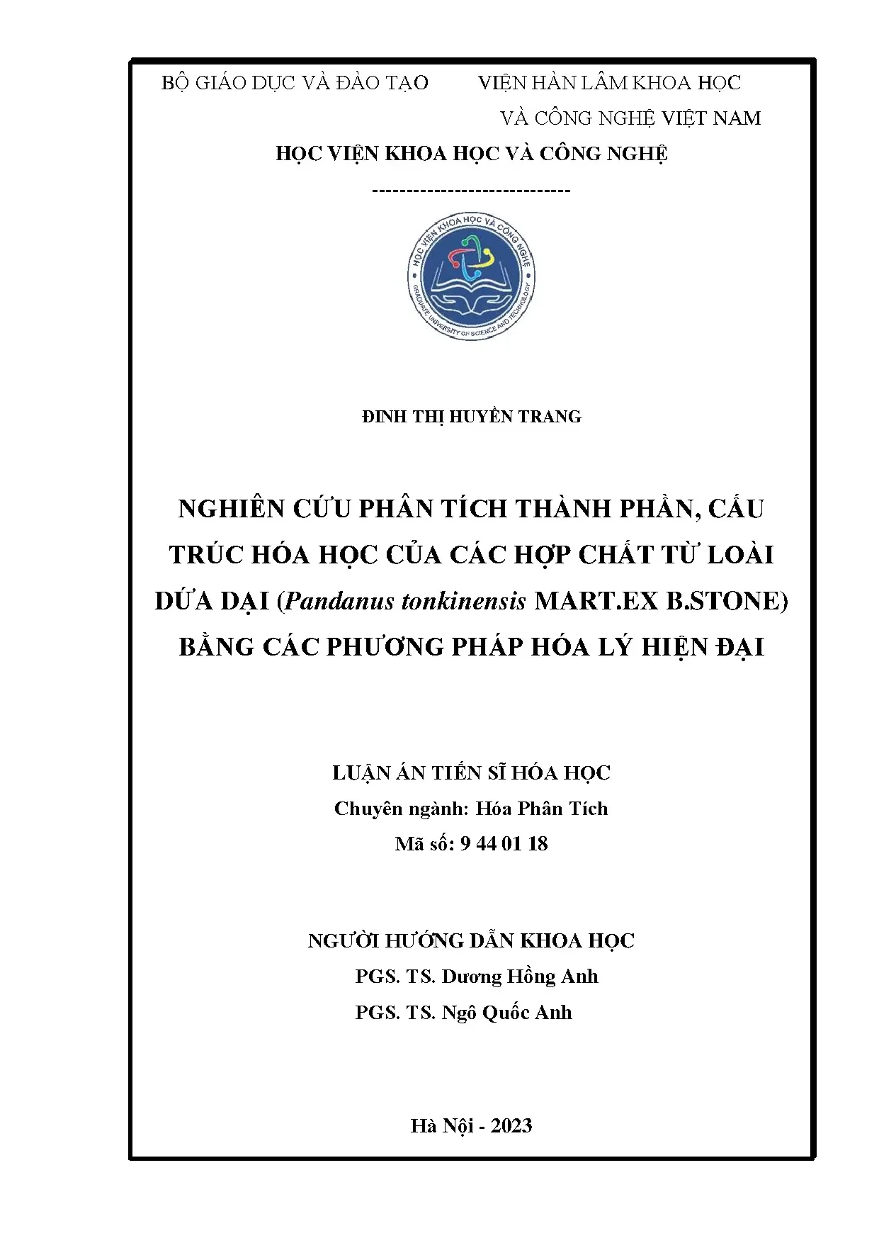 Phân tích thành phần hóa học hợp chất dứa dại Pandanus tonkinensis