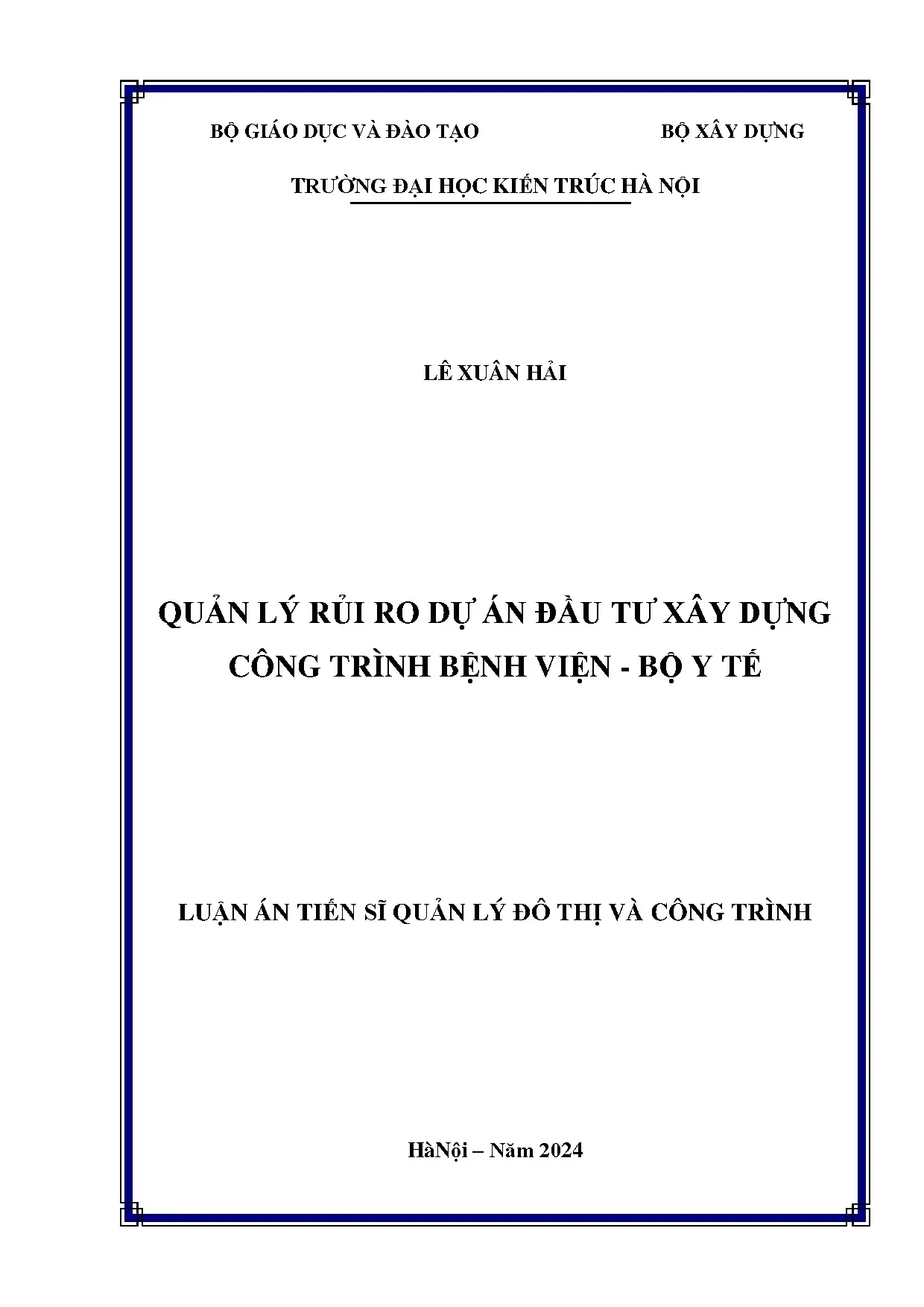 Quản lý rủi ro dự án xây dựng bệnh viện Bộ Y tế