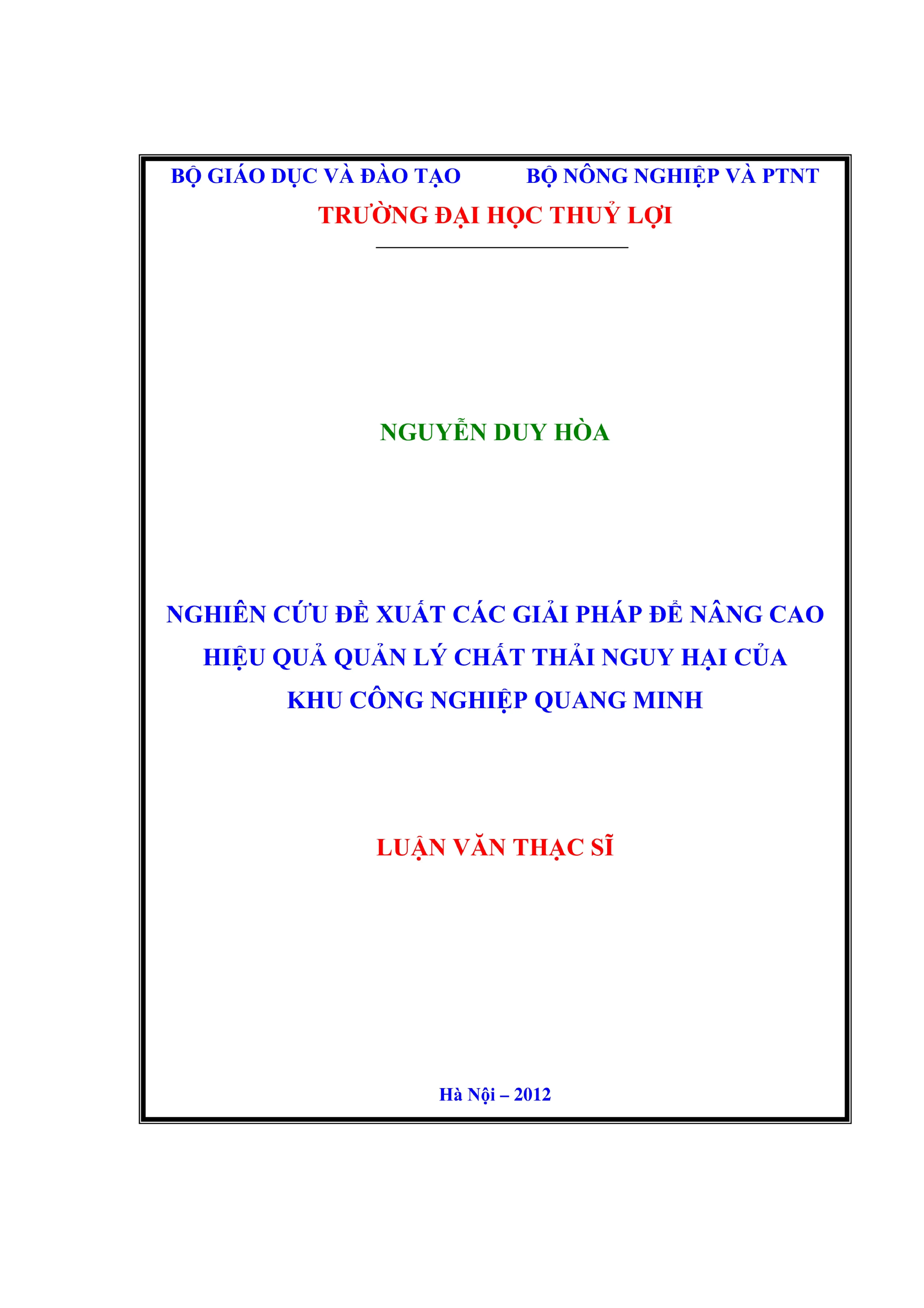 Giải pháp nâng cao quản lý chất thải nguy hại KCN Quang Minh