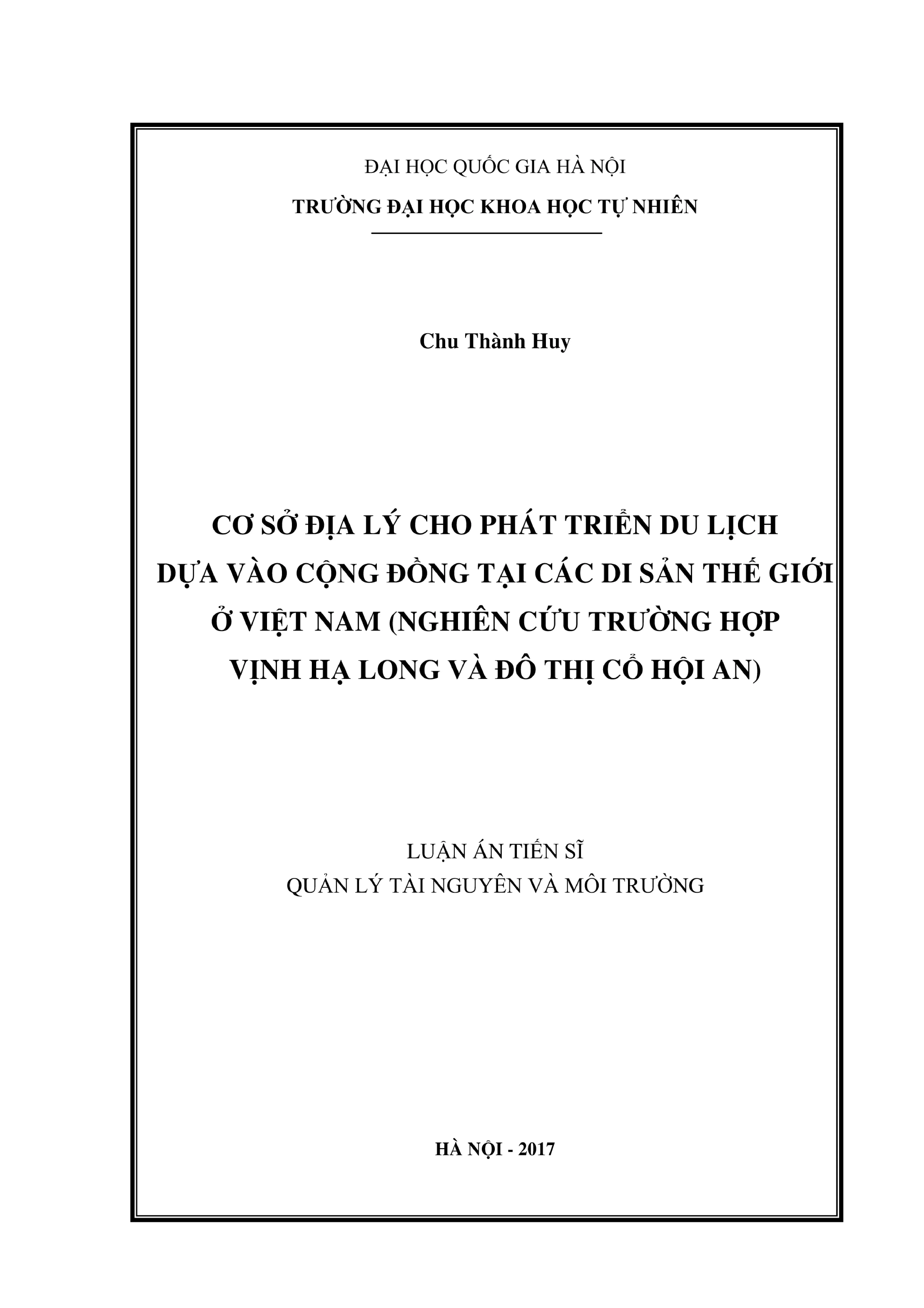Địa lý phát triển du lịch cộng đồng di sản Việt Nam
