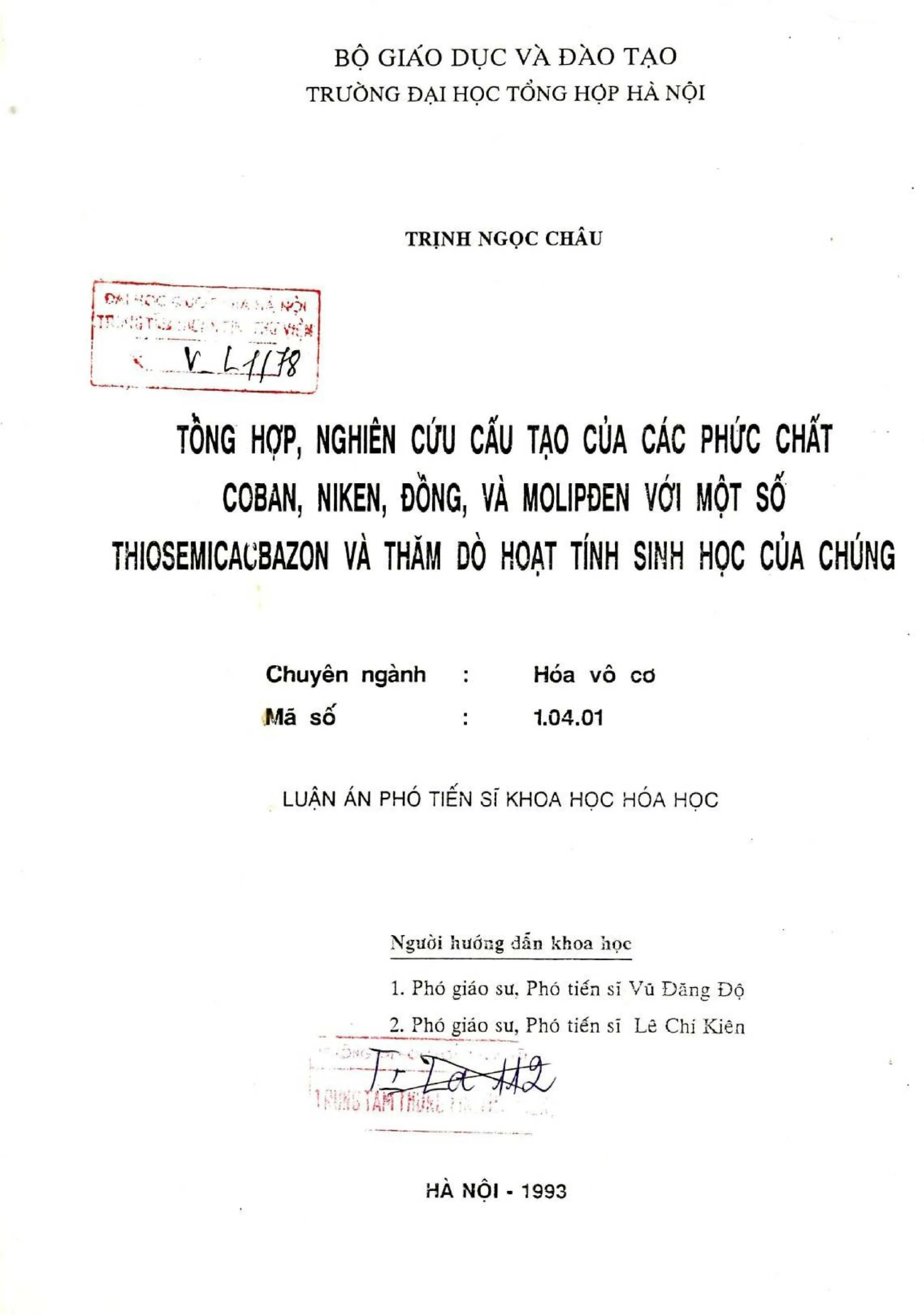 Luận án phó tiến sĩ hóa học tổng hợp nghiên cứu cấu tạo của