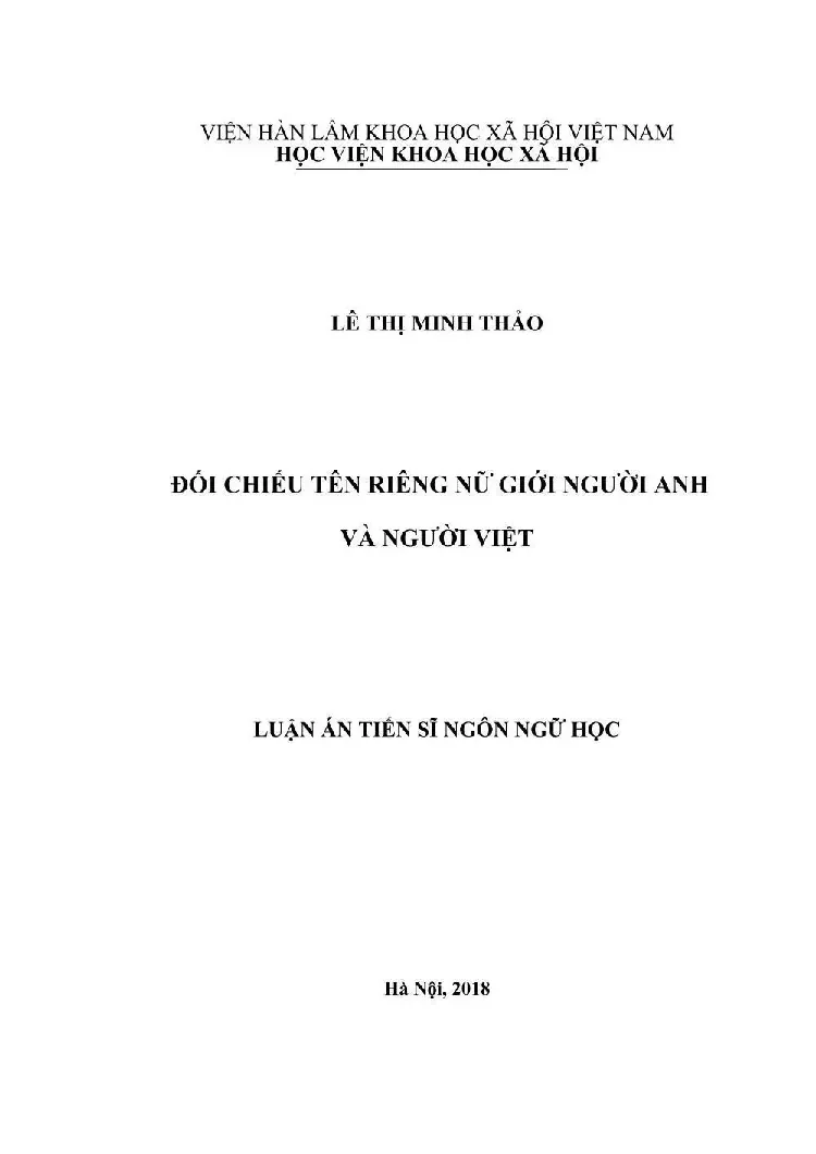 Luận án tiến sĩ ngôn ngữ học đối chiếu tên riêng nữ giới ngư