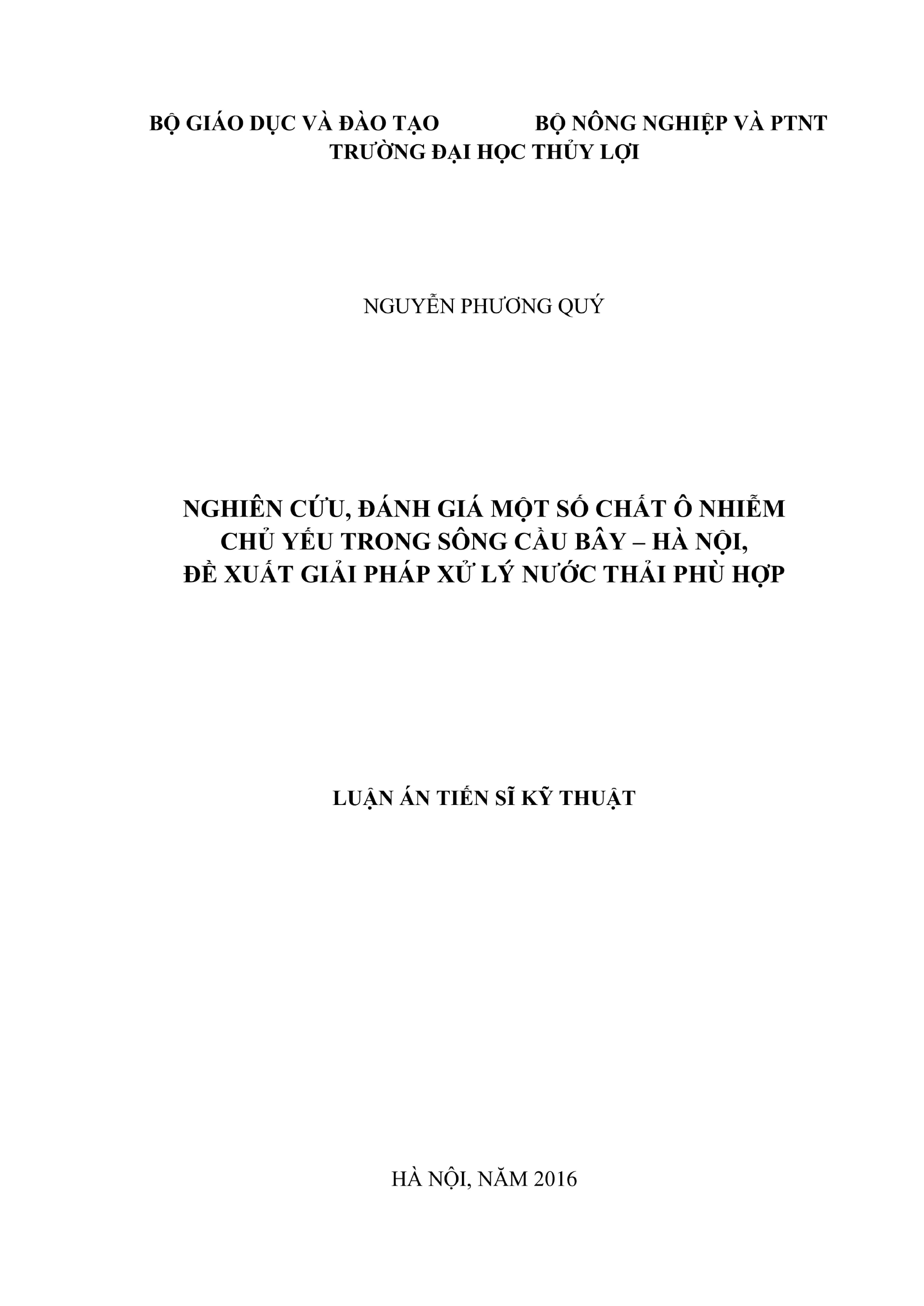 Nghiên cứu ô nhiễm, xử lý nước thải sông Cầu Bây Hà Nội