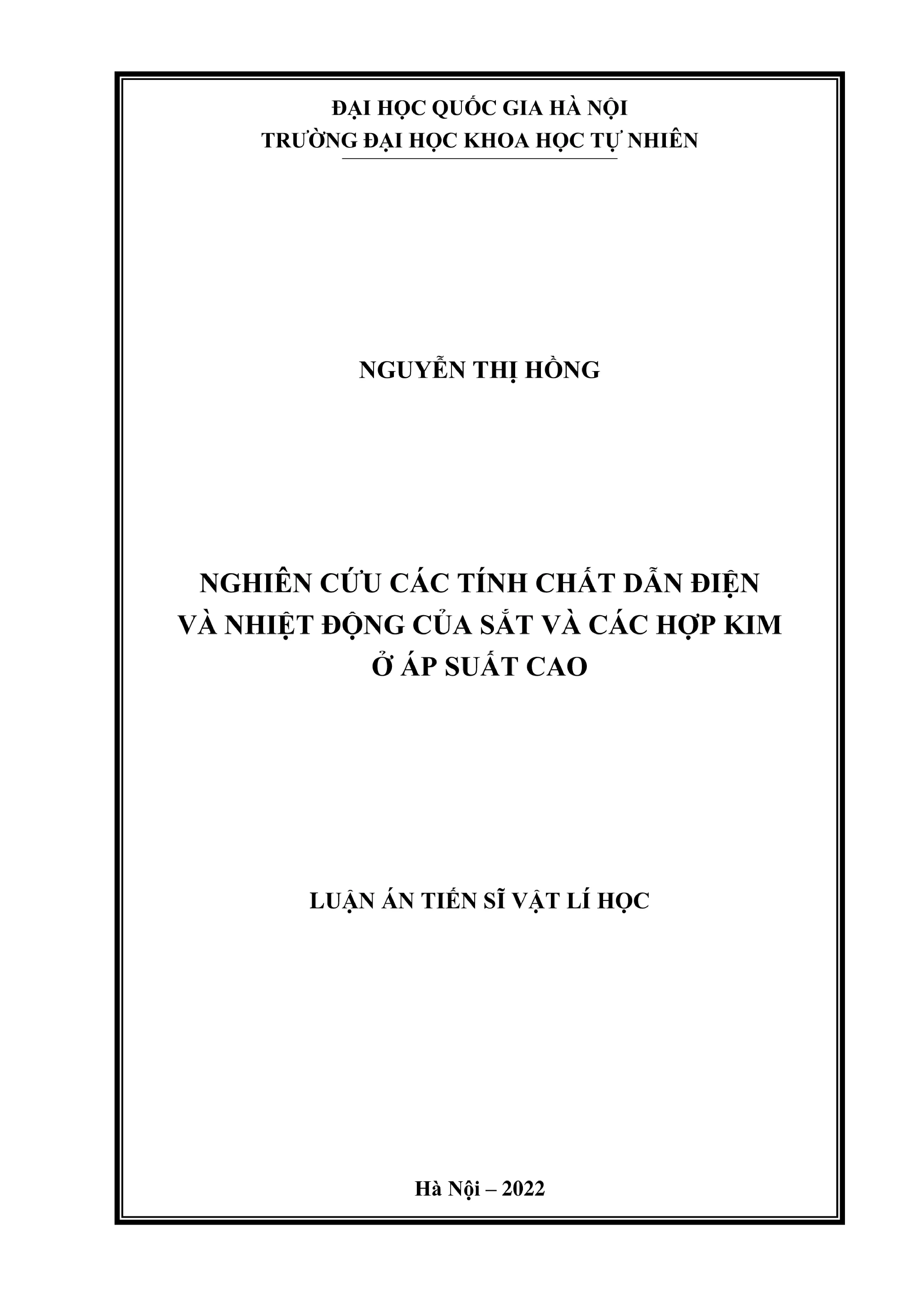 Luận án: Tính chất điện nhiệt động sắt hợp kim áp suất cao