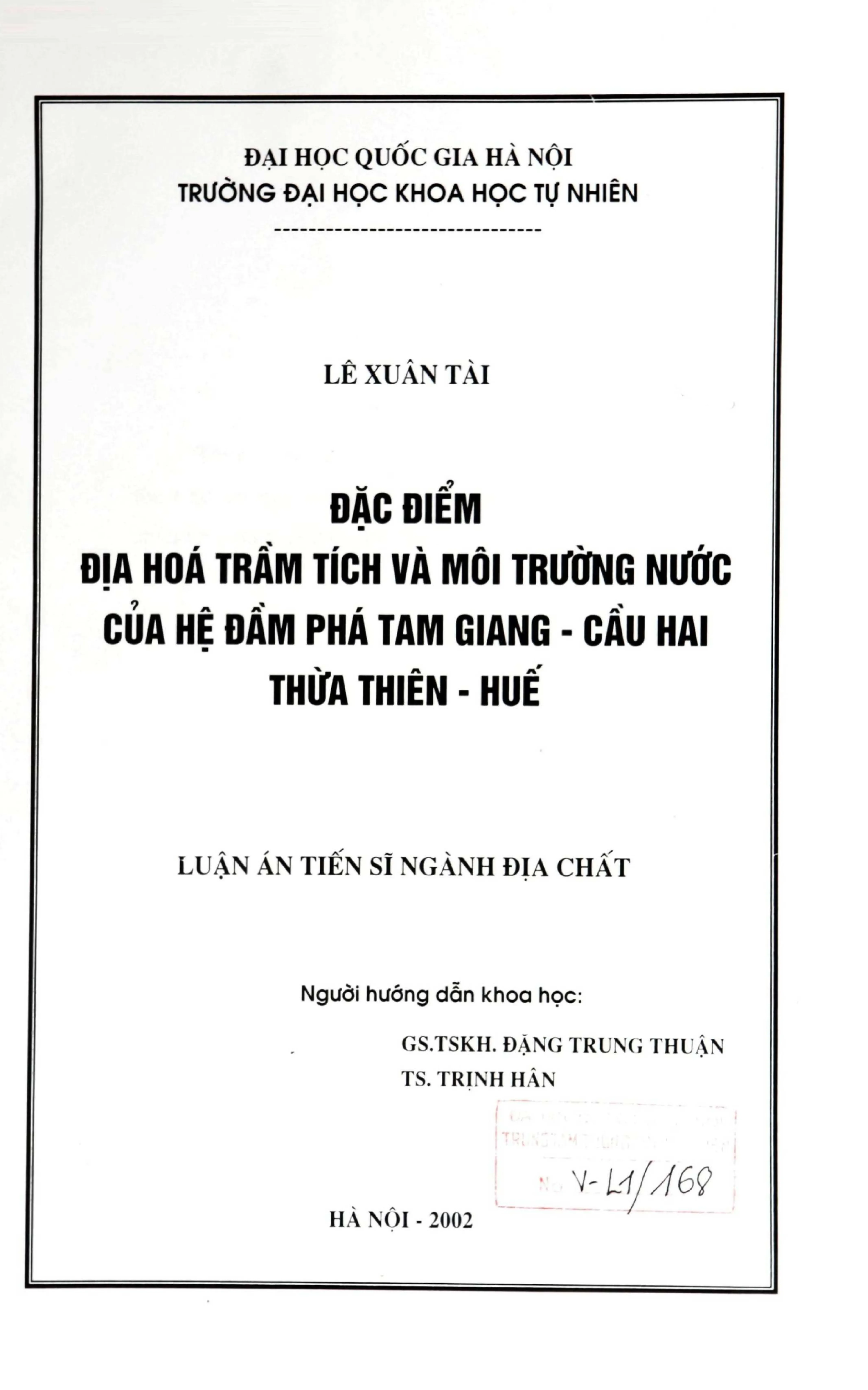 Luận án tiến sĩ địa chất học đặc điểm địa hoá trầm tích và m