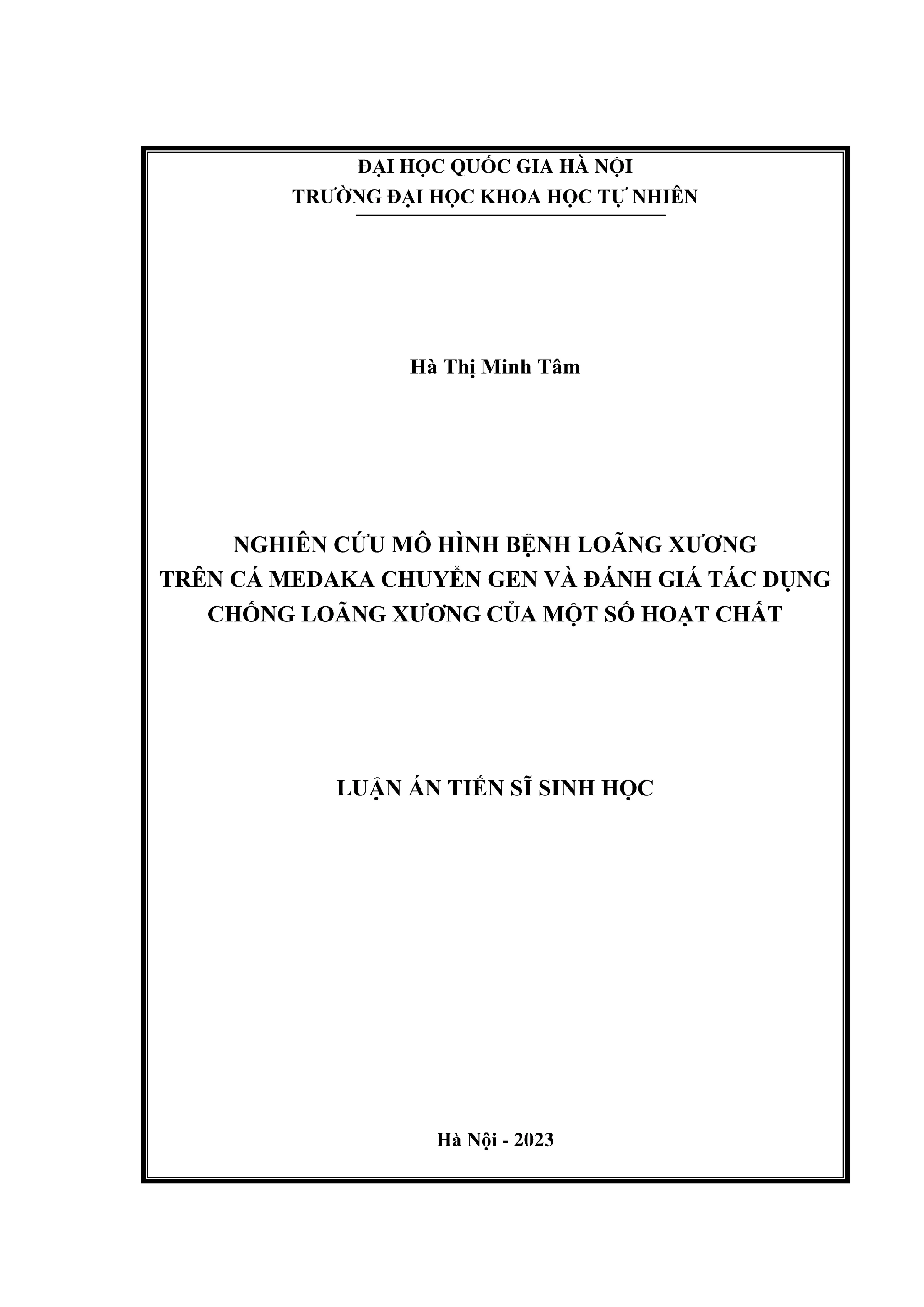 Luận án TS: Loãng xương cá medaka & hoạt chất chống loãng xương
