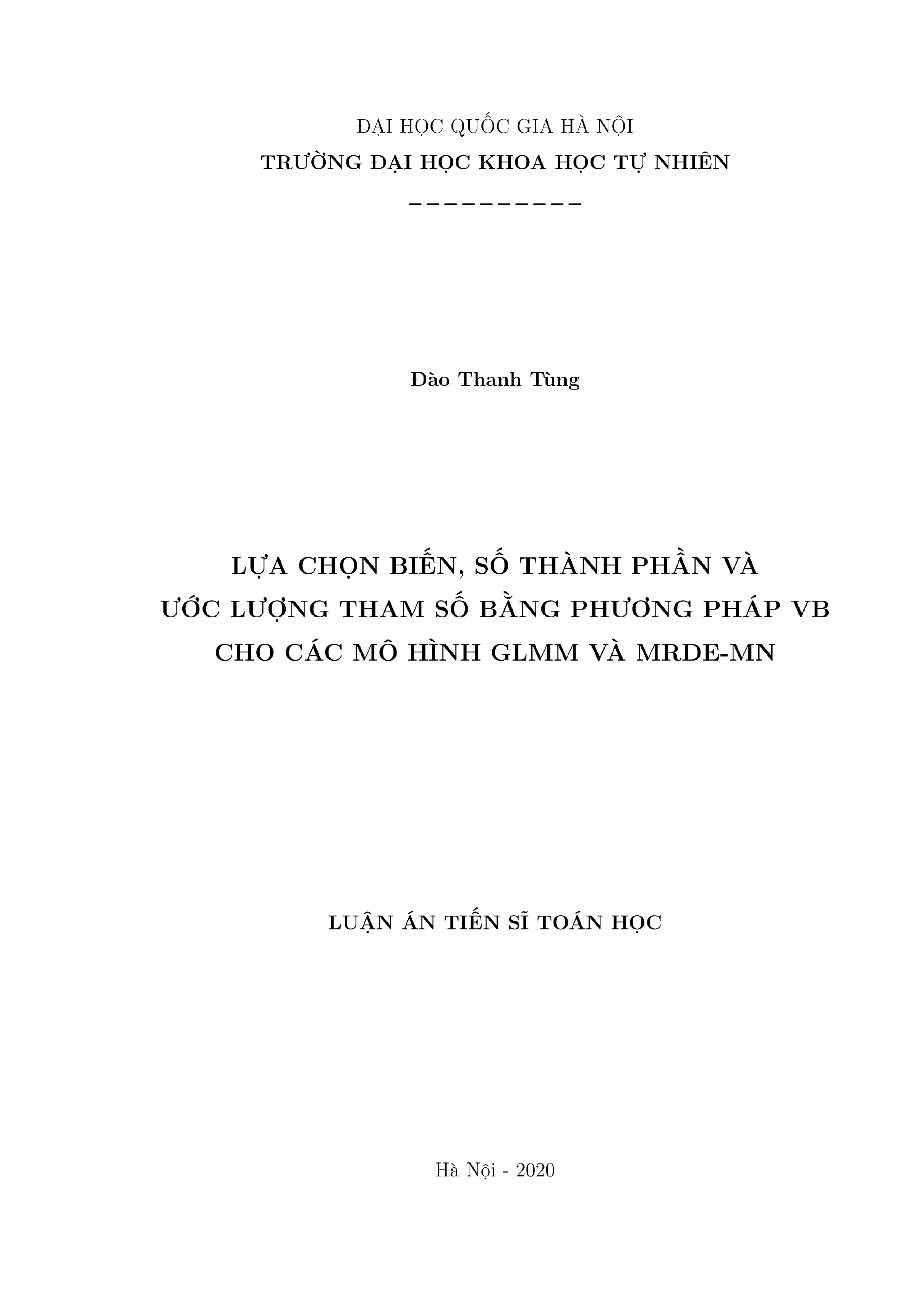 Luận án tiến sĩ: VB chọn biến & ước lượng tham số GLMM, MRDE-MN