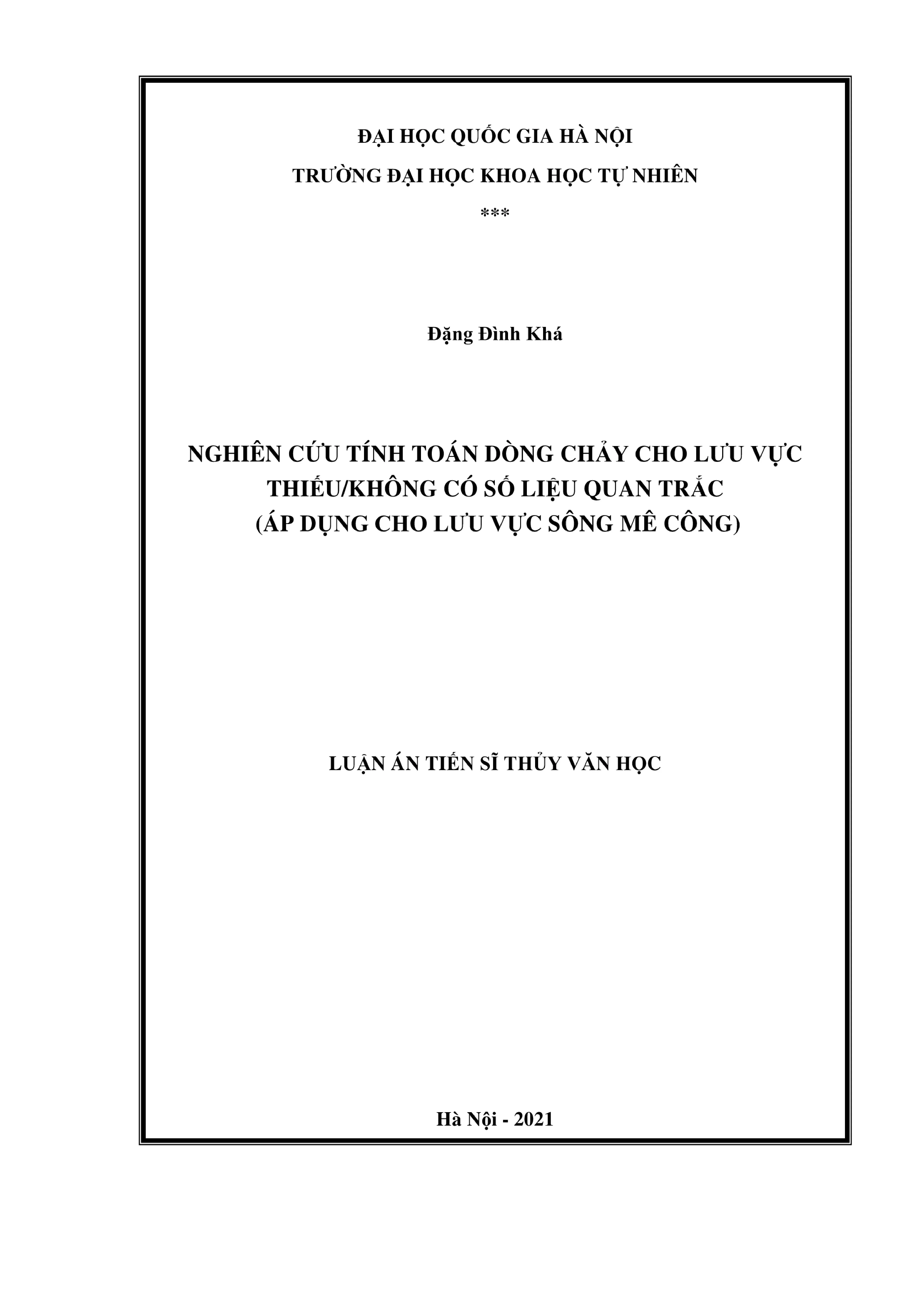 Tính dòng chảy lưu vực sông Mê Công thiếu số liệu quan trắc