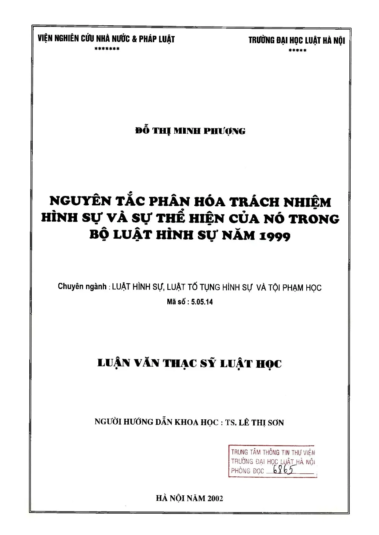 Luận án tiến sĩ luật học nguyên tắc phân hóa trách nhiệm hìn