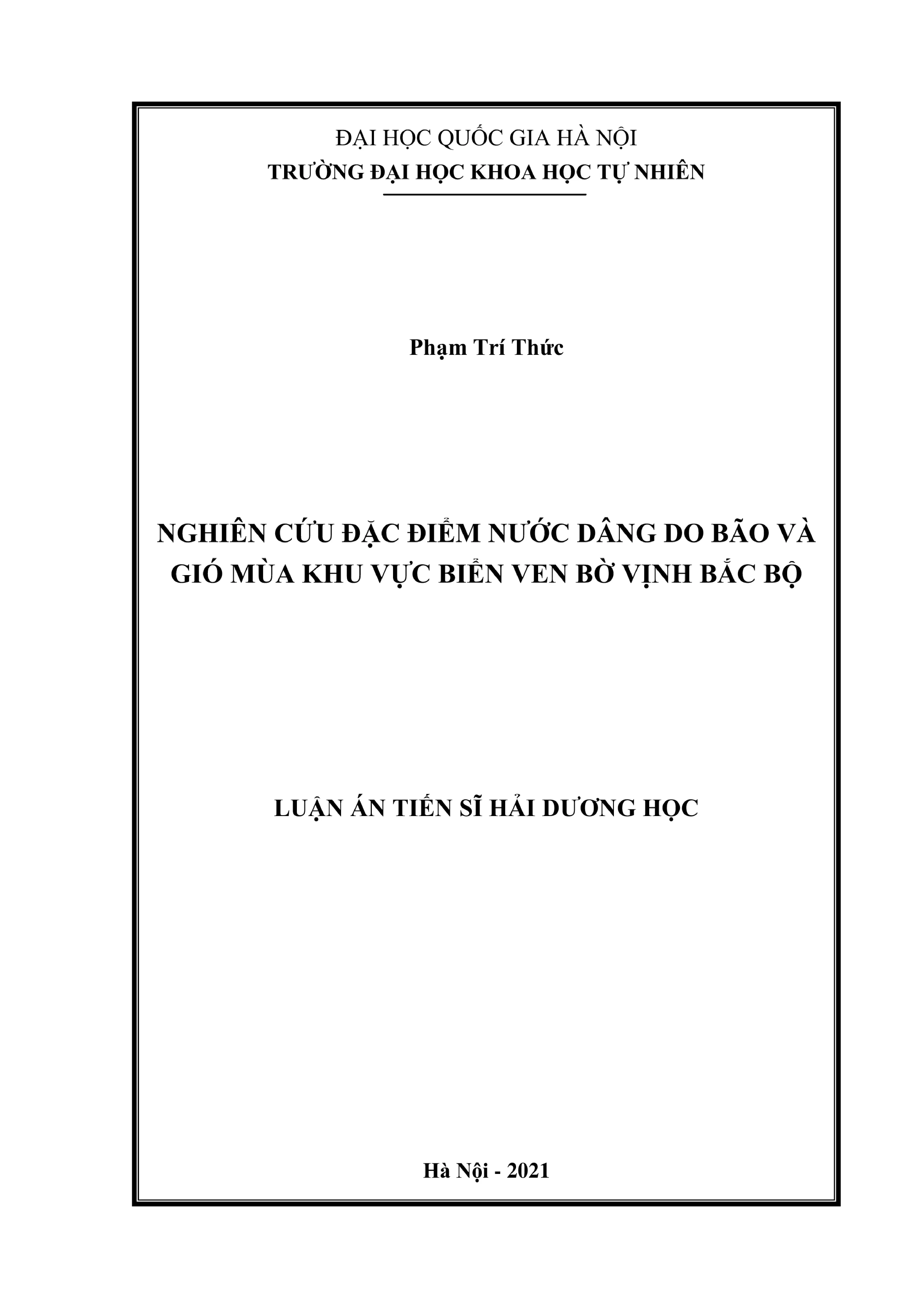 Nghiên cứu đặc điểm nước dâng do bão, gió mùa Vịnh Bắc Bộ