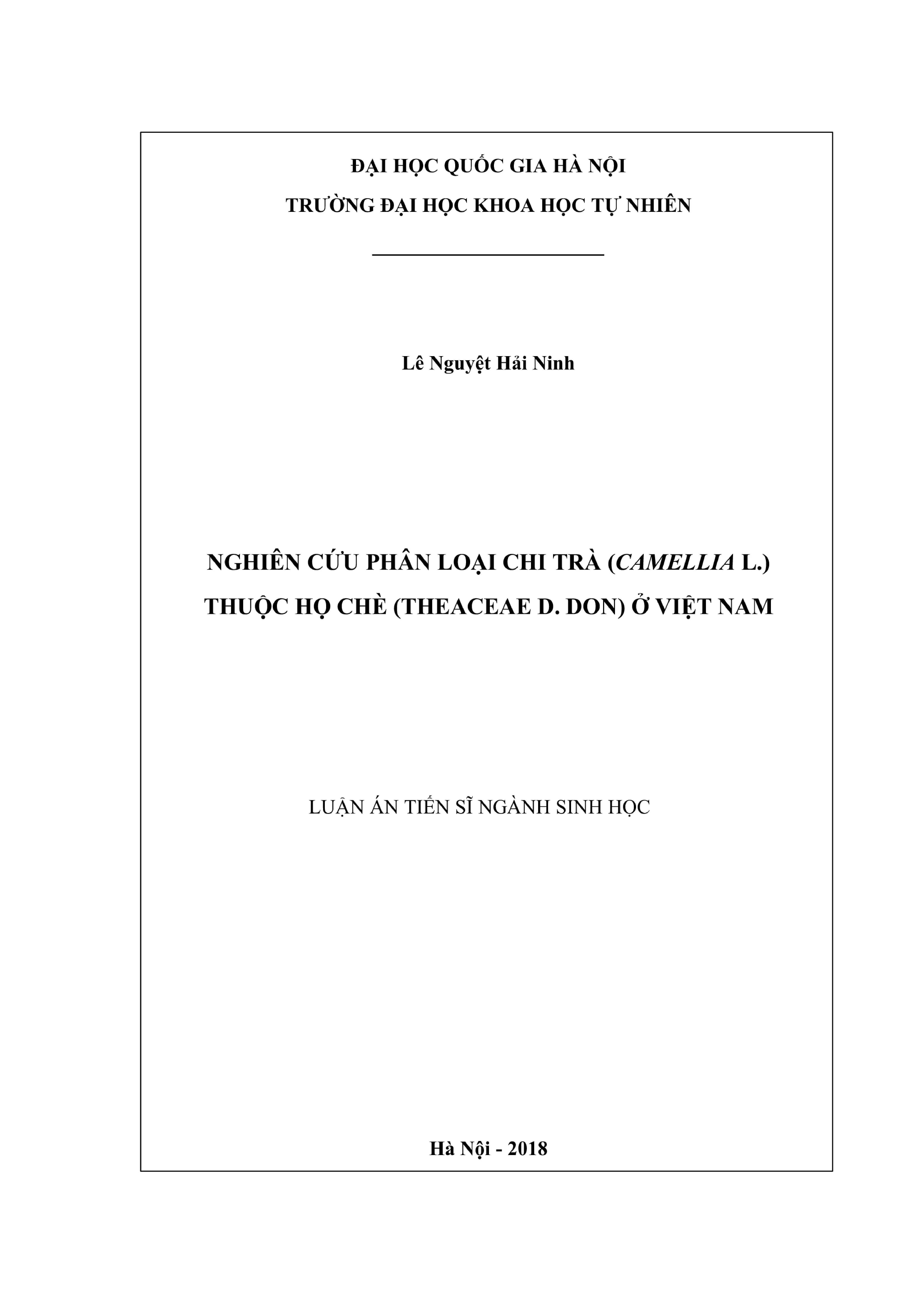 Nghiên cứu phân loại chi Trà (Camellia) Theaceae ở Việt Nam