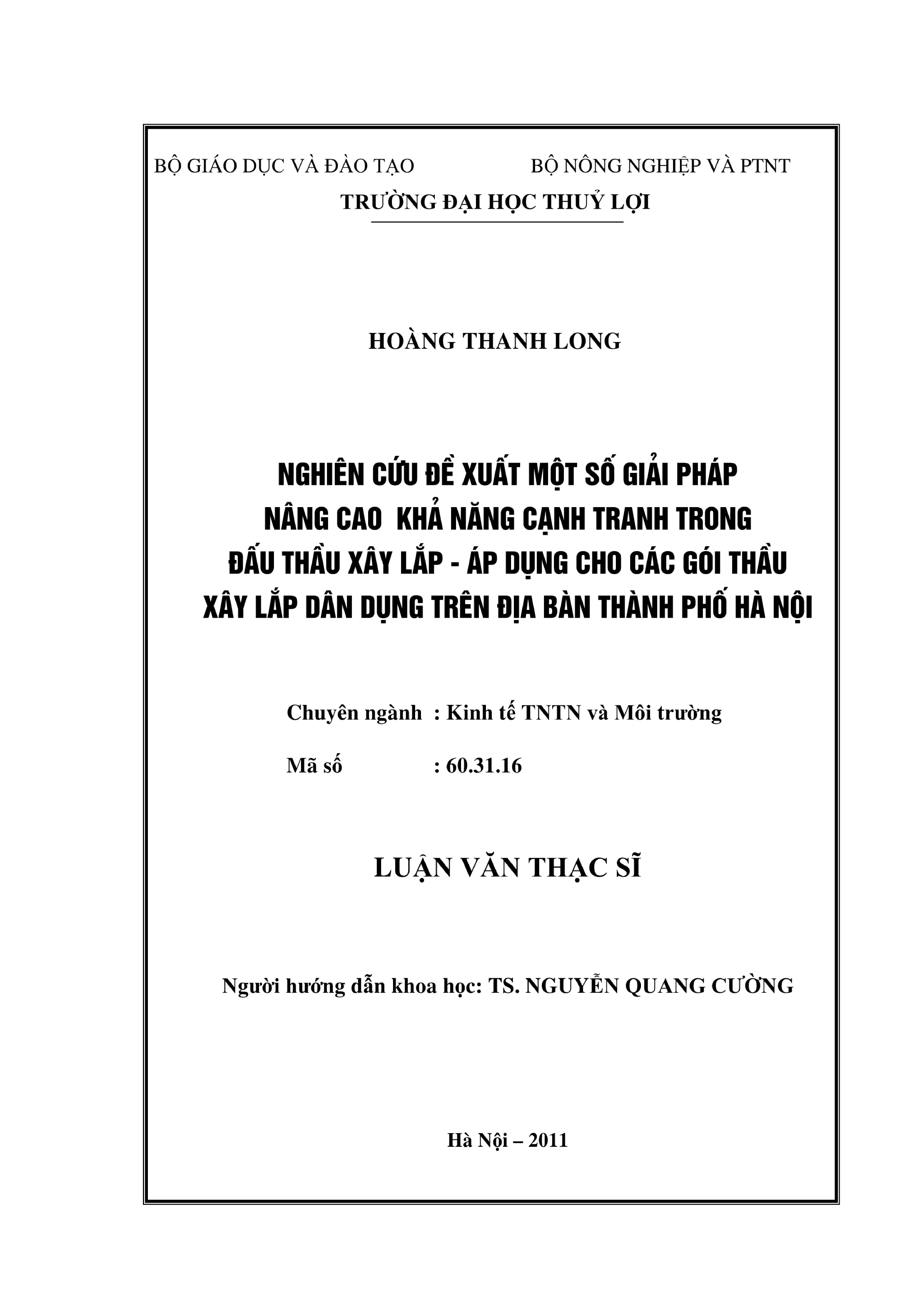 Nâng cao cạnh tranh đấu thầu xây lắp dân dụng tại Hà Nội
