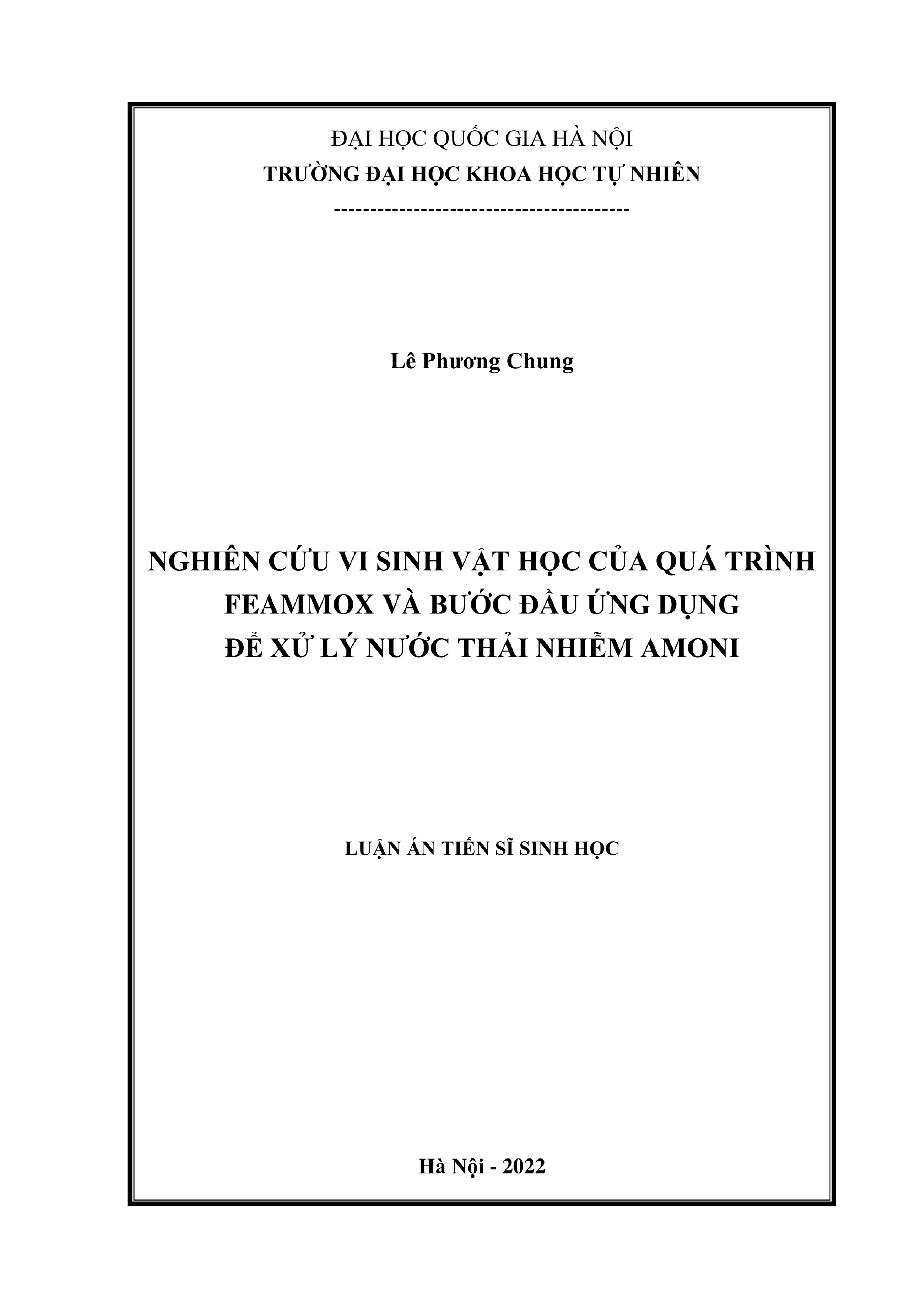 Luận án Feammox: Xử lý nước thải amoni bằng vi sinh vật