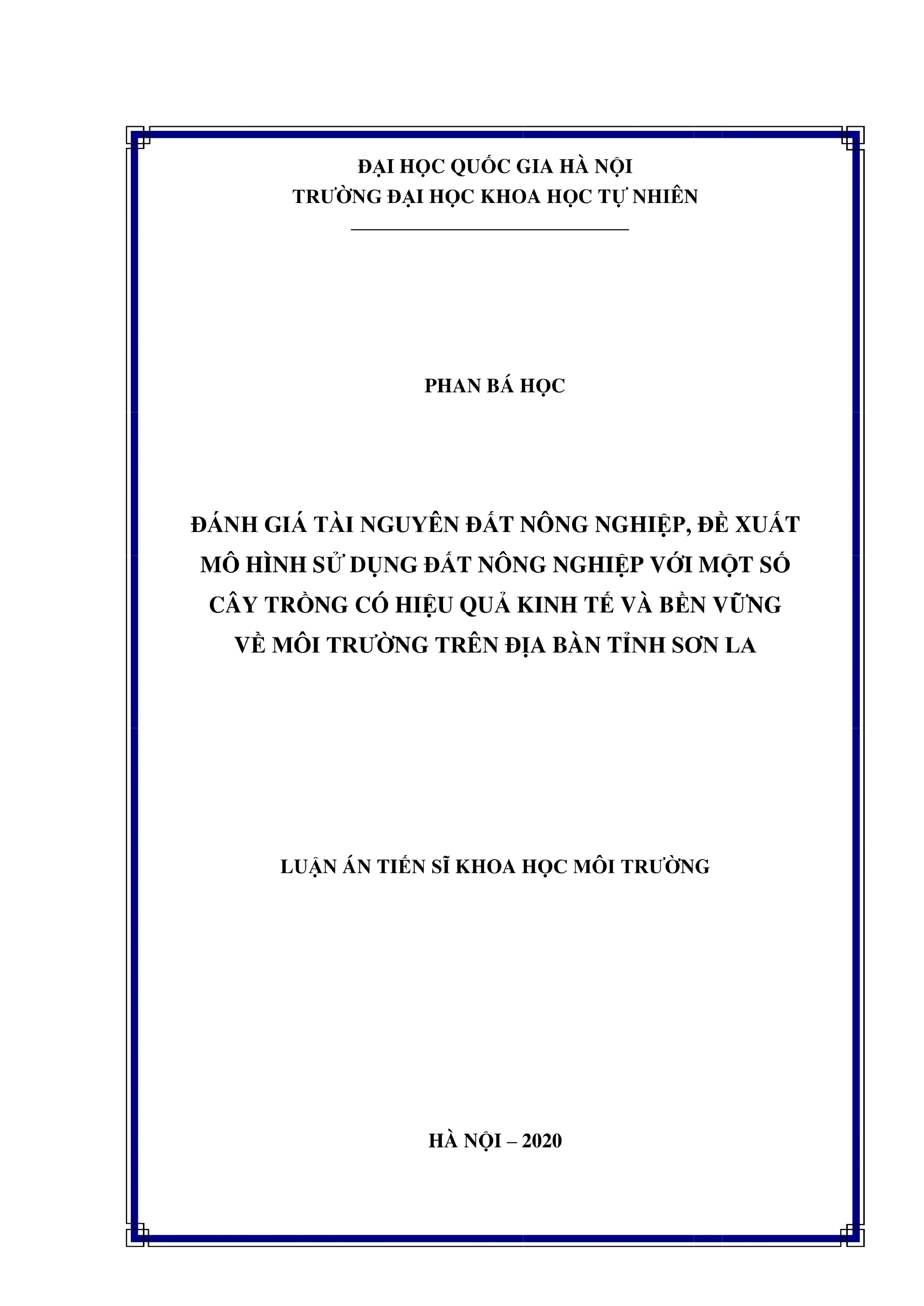Đánh giá & đề xuất mô hình sử dụng đất nông nghiệp bền vững Sơn La
