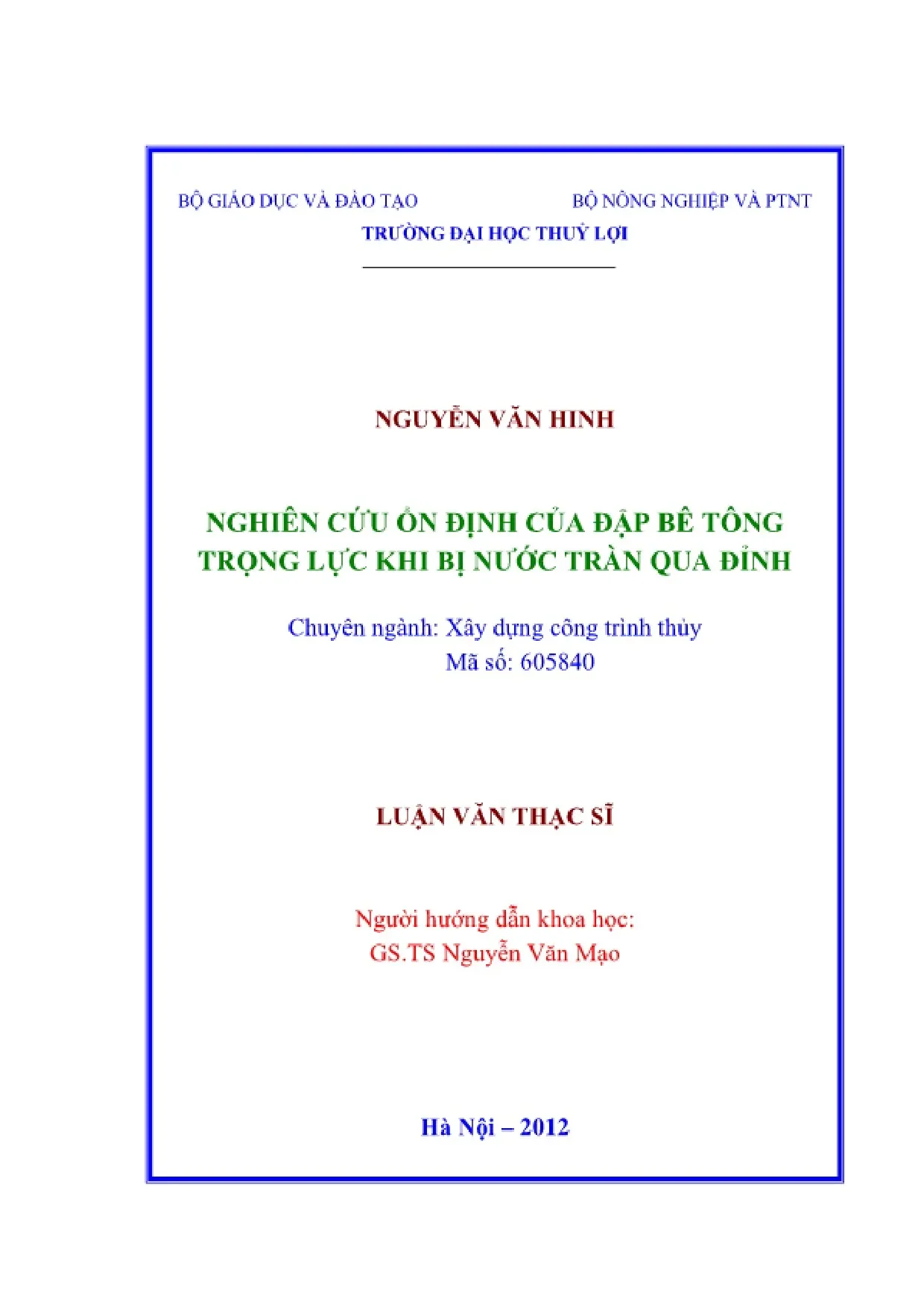 Nghiên cứu ổn định đập bê tông trọng lực khi nước tràn đỉnh